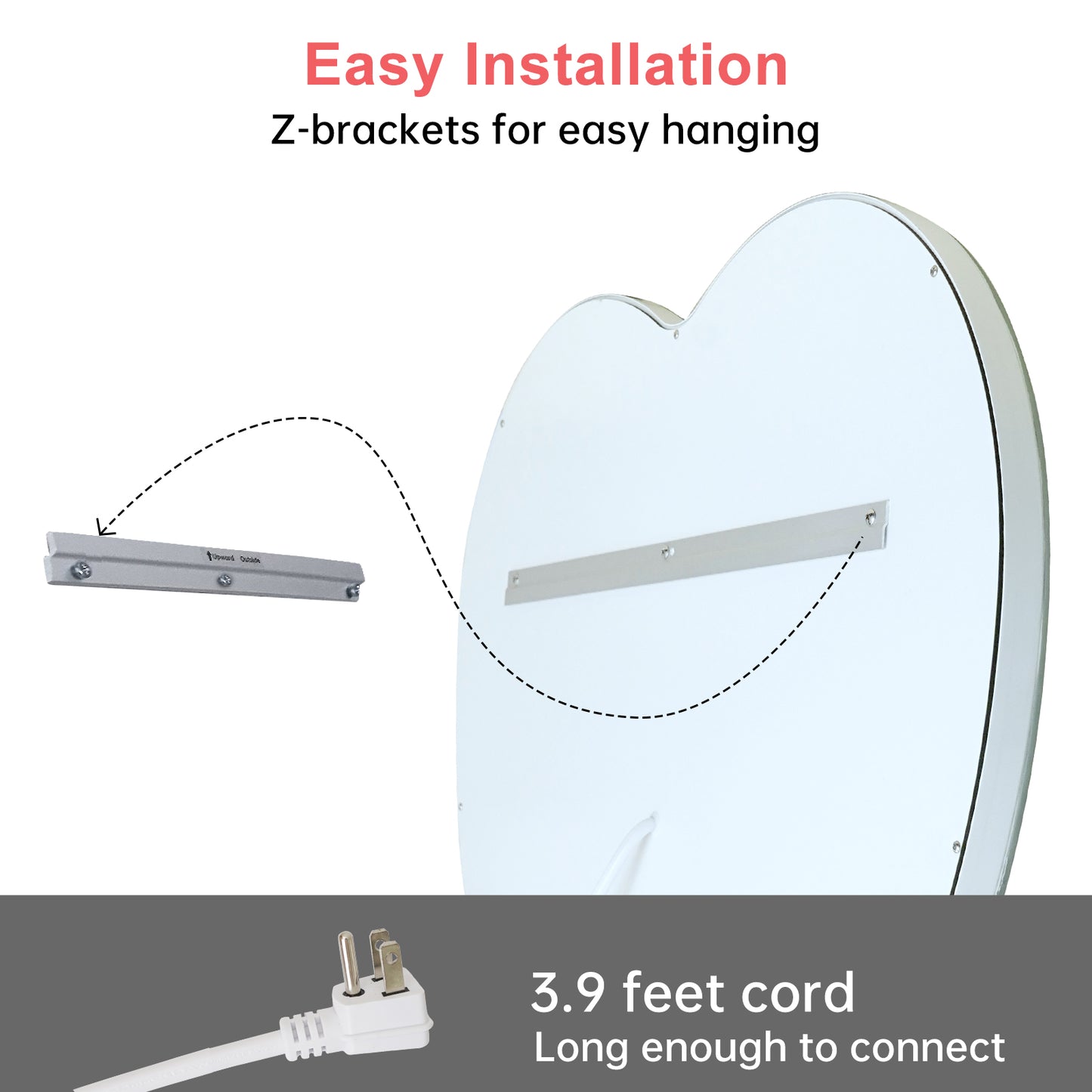 LED Bathroom Mirror with Lights Heart Shaped, Front Lit Wall Mounted LED Vanity Mirror with 3 Color, Stepless Dimmable, Memory, Smart Touch, Shatter-Proof and Frameless