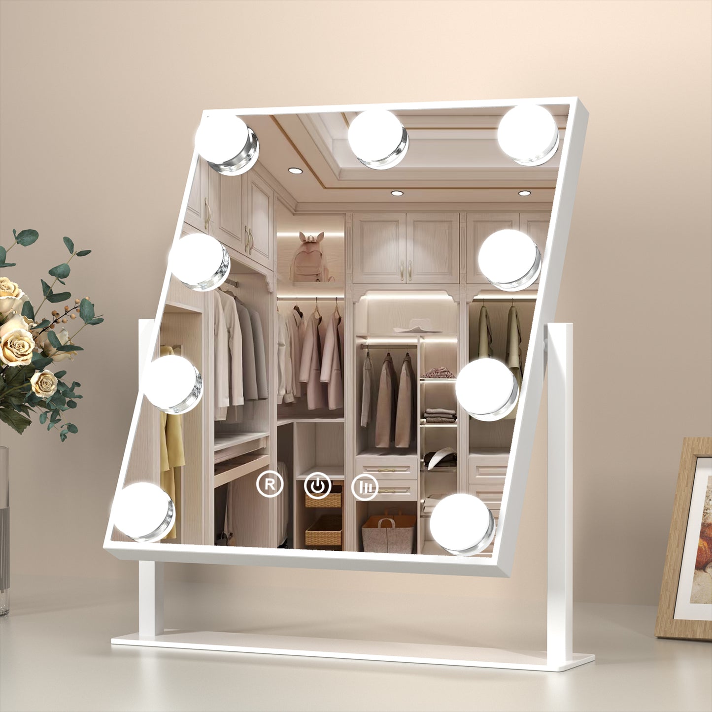 Funtouch DP331 Square Alloy Steel Tabletop White Makeup Mirror with Charging