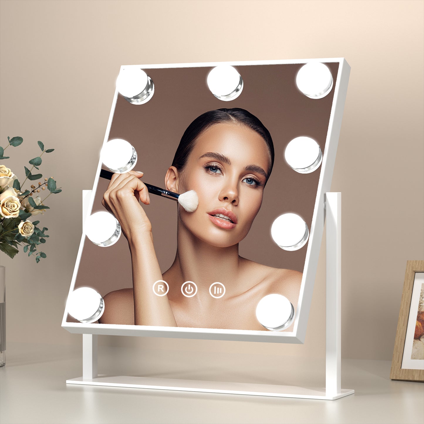 Funtouch DP331 Square Alloy Steel Tabletop White Makeup Mirror with Charging