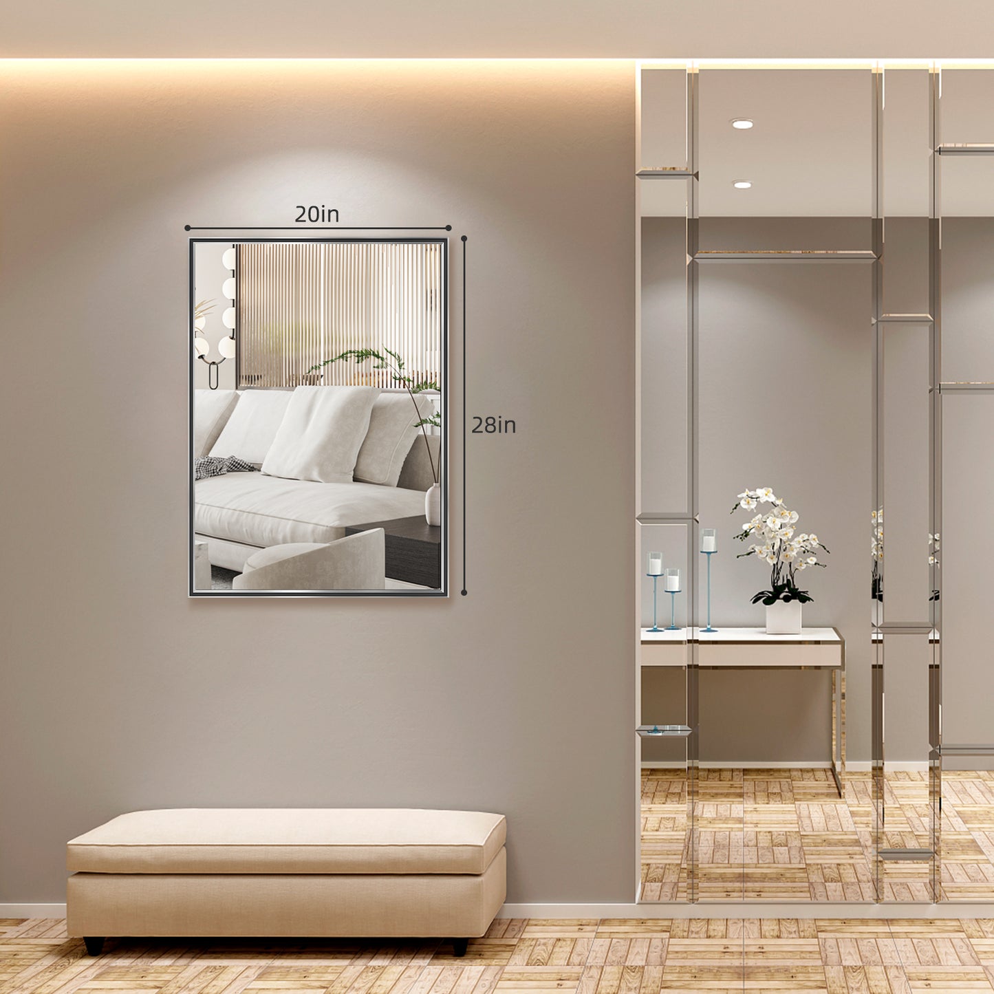 FUNTOUCH Bathroom Mirror for Wall Aluminum Alloy Metal Framed Rectangluar Bathroom Vanity Mirror for Bathroom Bedroom Living Room Hotel Entryway Rustproof Hangs Horizontally/Vertically