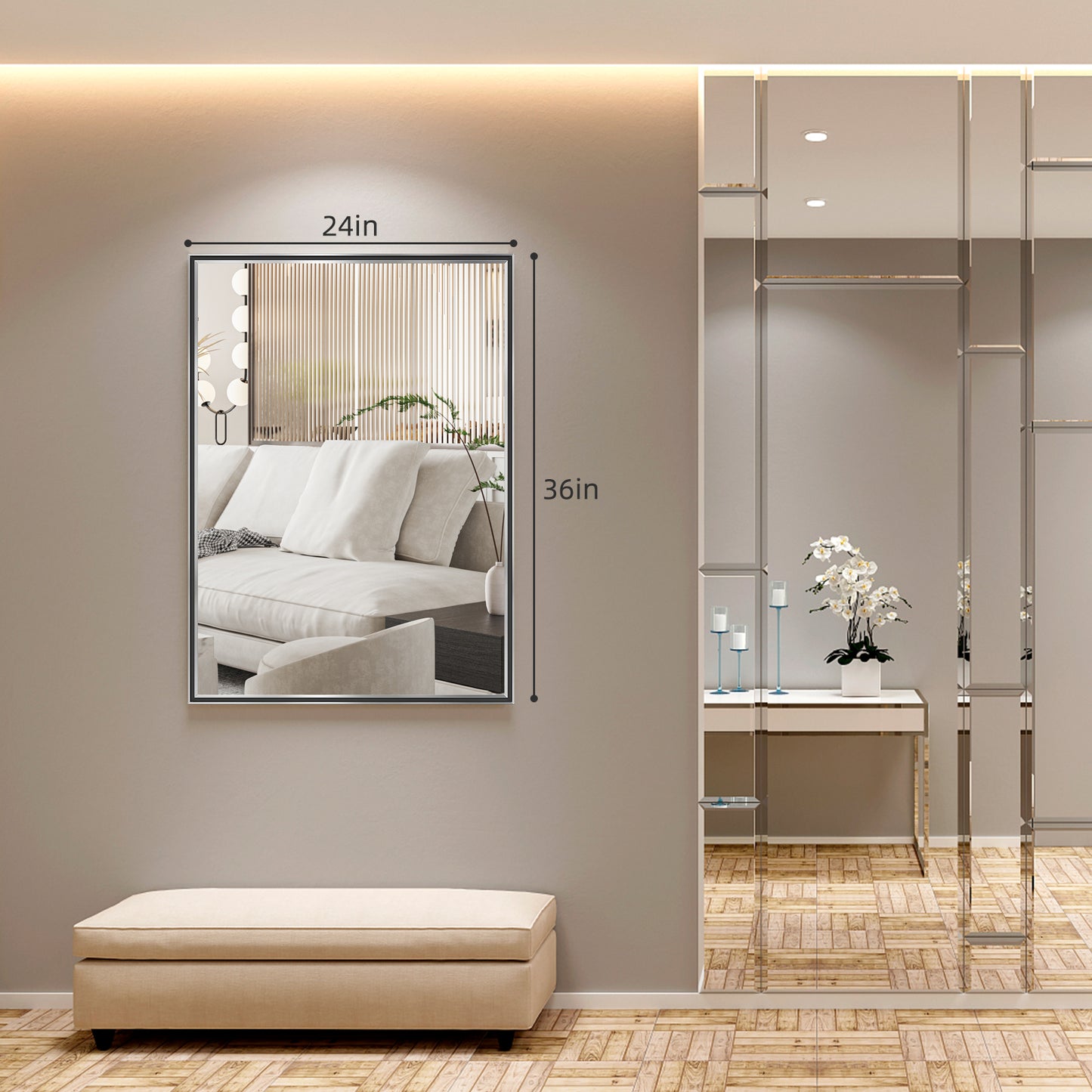 FUNTOUCH Bathroom Mirror for Wall Aluminum Alloy Metal Framed Rectangluar Bathroom Vanity Mirror for Bathroom Bedroom Living Room Hotel Entryway Rustproof Hangs Horizontally/Vertically