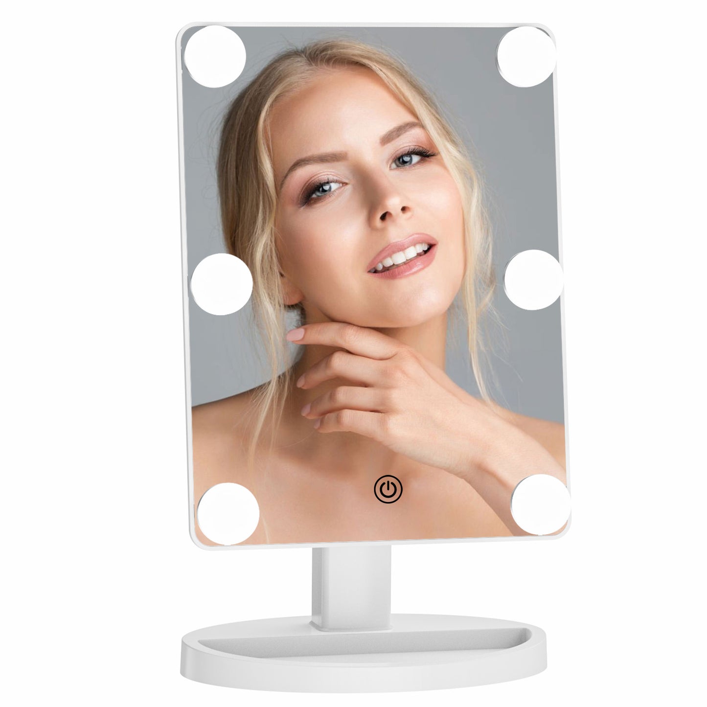 Funtouch 10" x 12" Freestanding Makeup Mirror with Lighted LED Bulbs, x1 Magnification, White