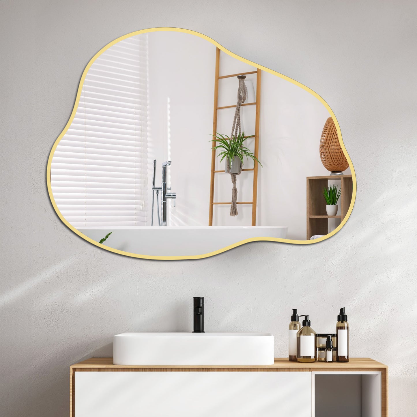Funtouch Irregular Wall Mirrors Cloud Shaped Mirrors for Bathroom, Aluminum Alloy Frame