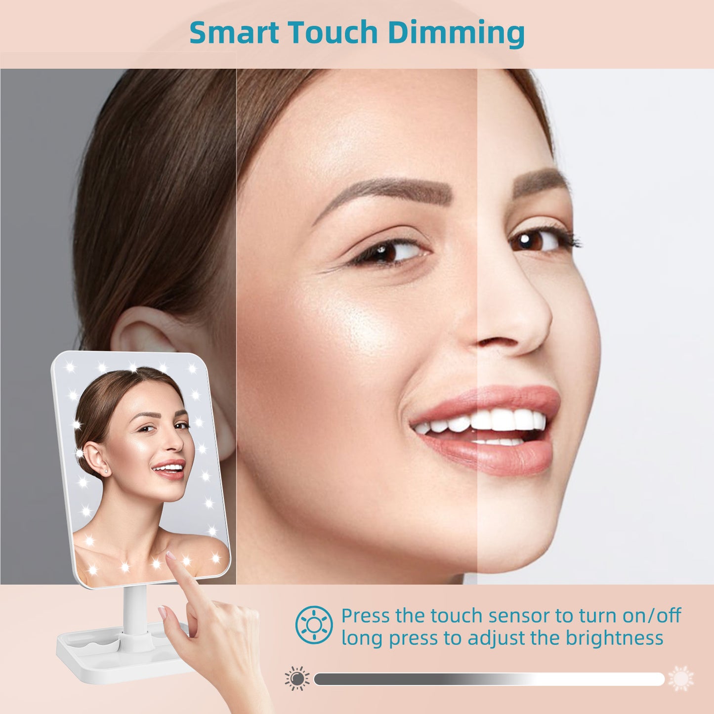 Funtouch Makeup Mirror, Vanity Mirror with Lights, Dimming Touch Sensor, Detachable 10X Magnification, White