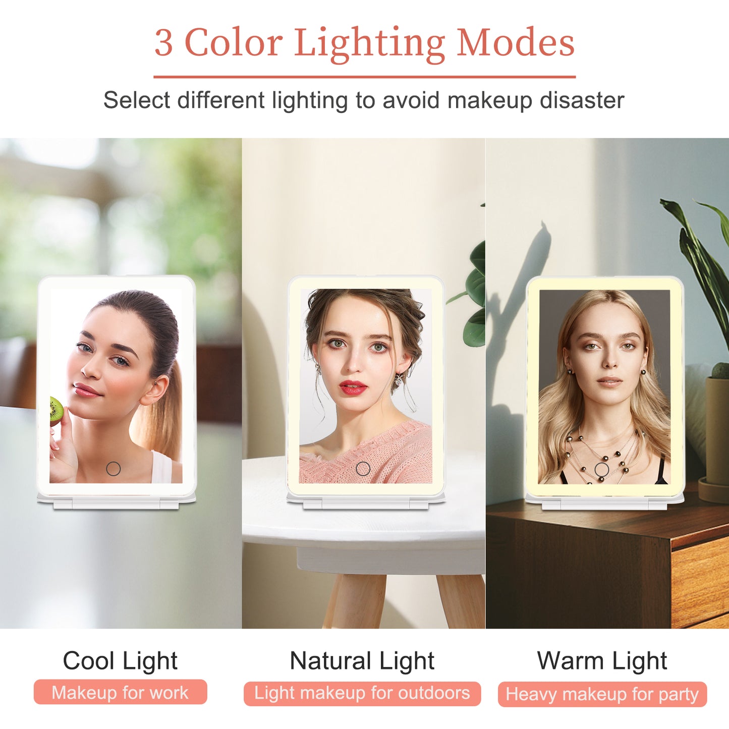 FUNTOUCH Portable LED Lighted Makeup Mirror, Dimmable Touch Control, Foldable Travel Vanity Mirror
