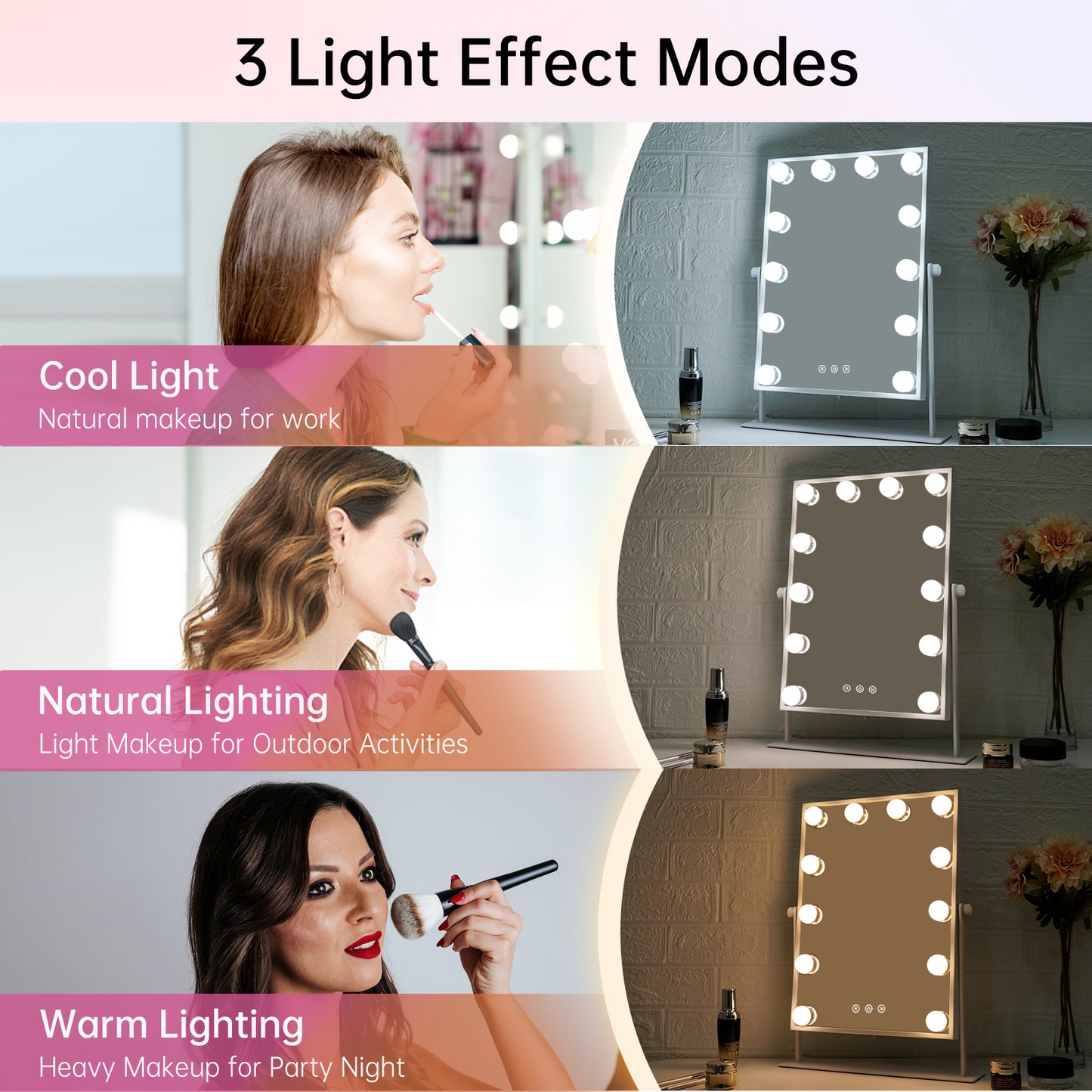 FUNTOUCH Hollywood Lighted Beauty Vanity Makeup Mirror with 12 Dimmable Bulbs & 3 Color Modes
