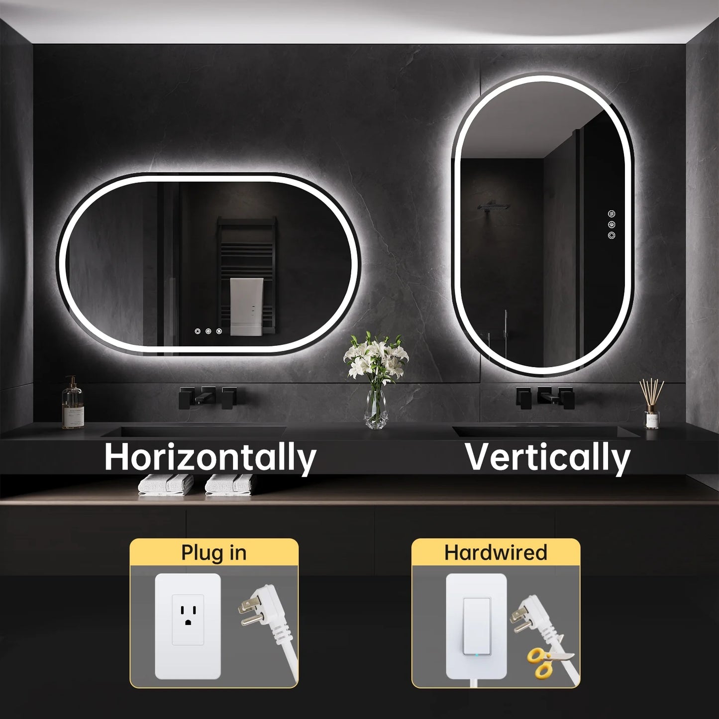 Funtouch Oval LED Bathroom Mirror with Lights, Anti Fog LED Bathroom Mirror,Dimmable, Front and Backlit, 3 Colors, Memory, Shatterproof