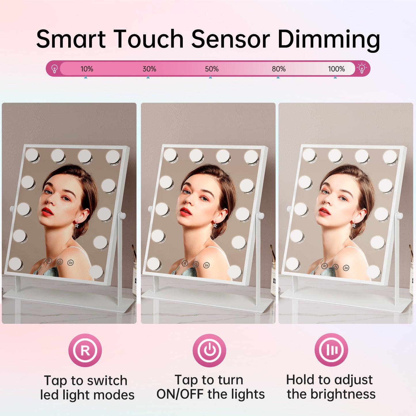 FUNTOUCH Hollywood Lighted Beauty Vanity Makeup Mirror with 12 Dimmable Bulbs & 3 Color Modes