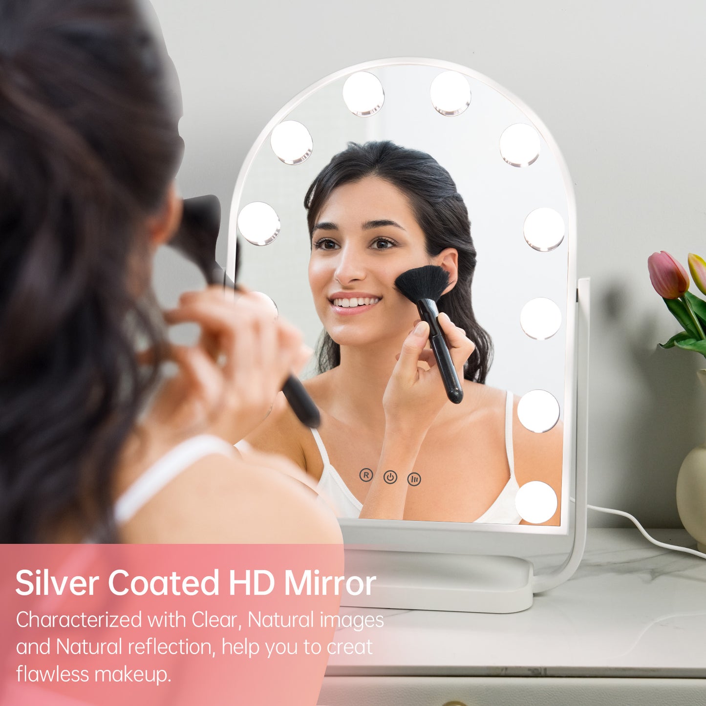 FUNTOUCH Arched Hollywood Vanity Makeup Mirror with Lights 12 Dimmable Bulbs White