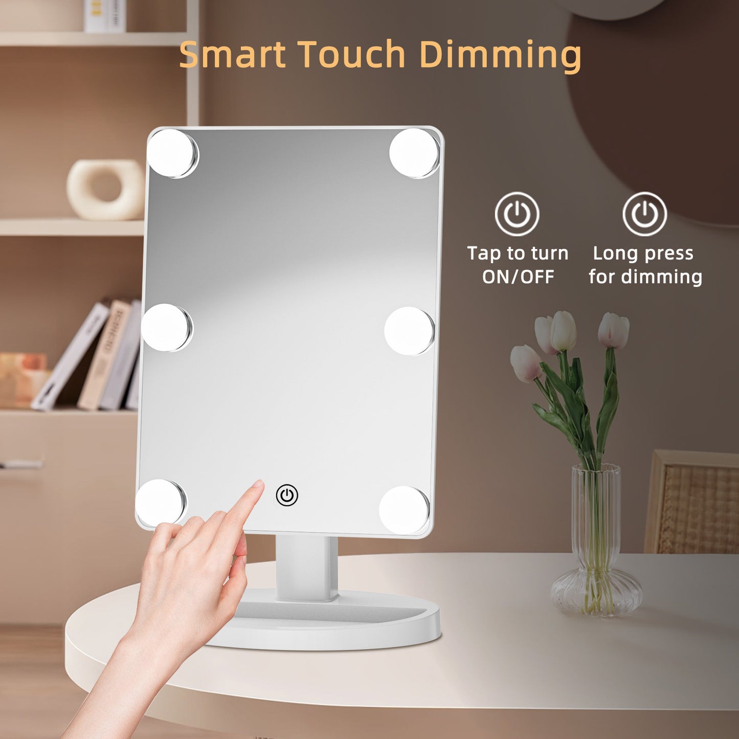 Funtouch 10" x 12" Freestanding Makeup Mirror with Lighted LED Bulbs, x1 Magnification, White