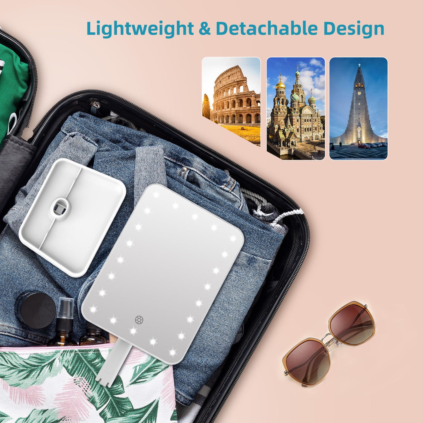 Funtouch Makeup Mirror, Vanity Mirror with Lights, Dimming Touch Sensor, Detachable 10X Magnification, White