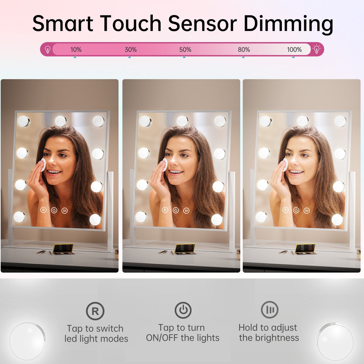 Funtouch DP331 Square Alloy Steel Tabletop White Makeup Mirror with Charging