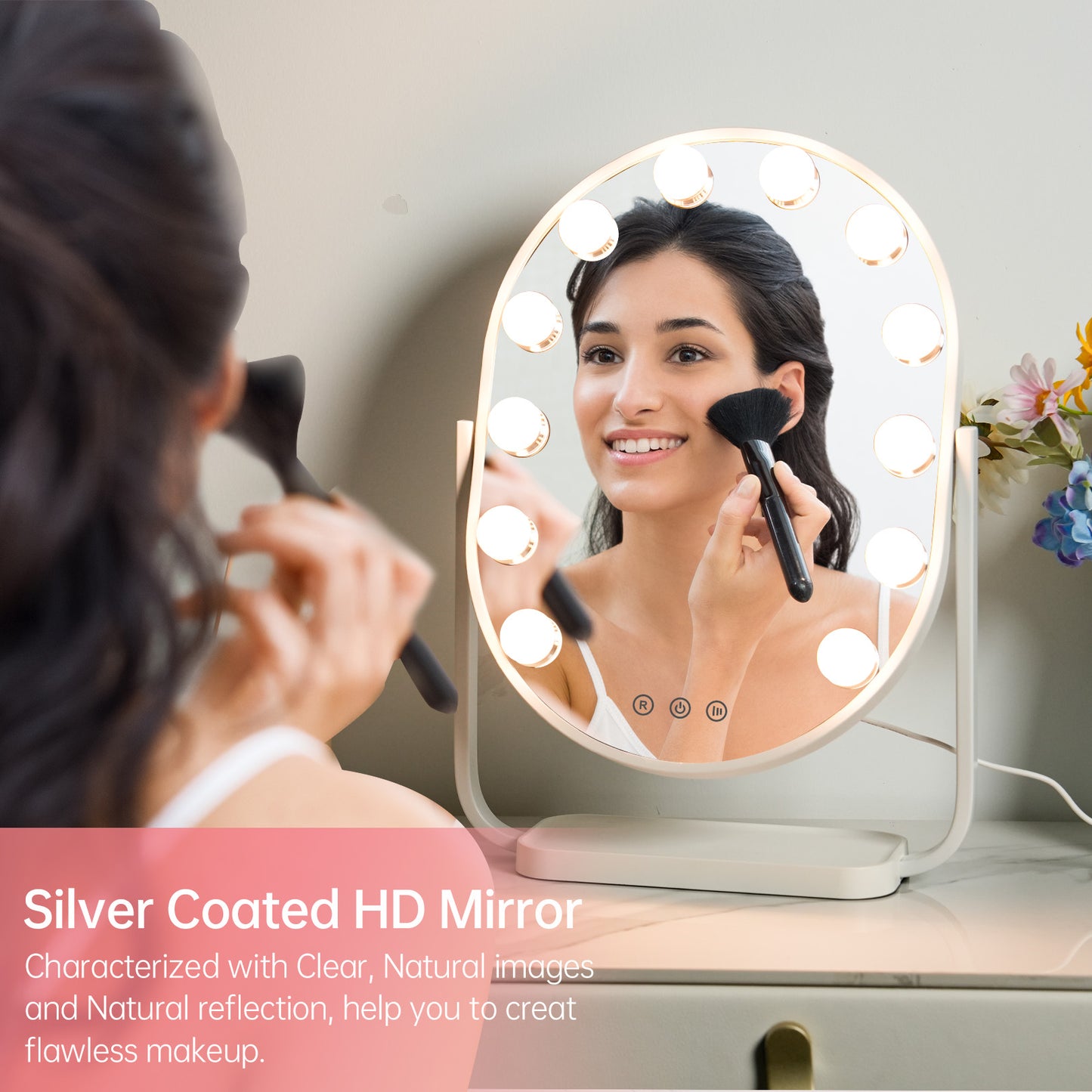 FUNTOUCH Hollywood Vanity Makeup Mirror with 12 Bulbs & 3 Colors Lighting, 16.14"x11.81" Tabletop Mirror, Smart Touch Control & 360° Rotatio