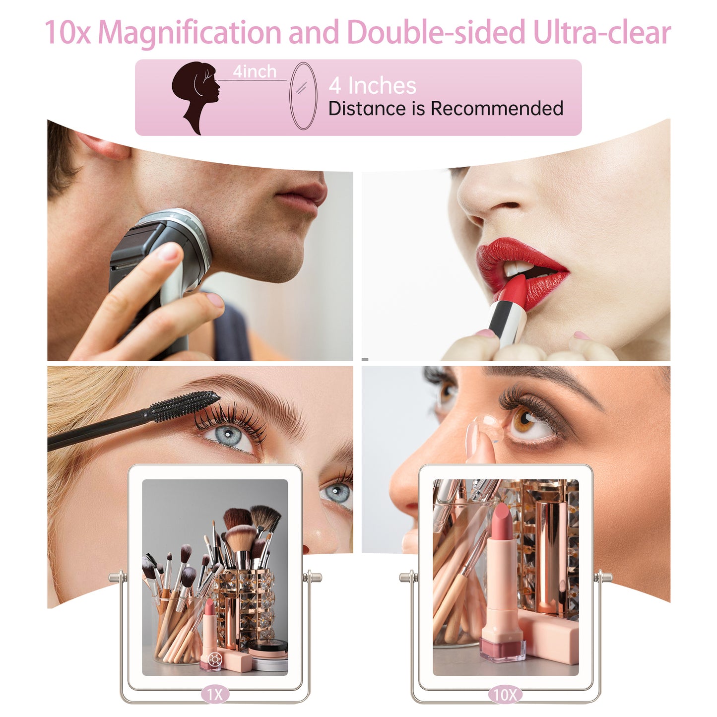 Funtouch Rechargeable Wall Mounted Lighted Makeup Mirror, 1X/10X Magnifying Mirror with 3 Color Lights, 360° Swivel,BronzeNickel