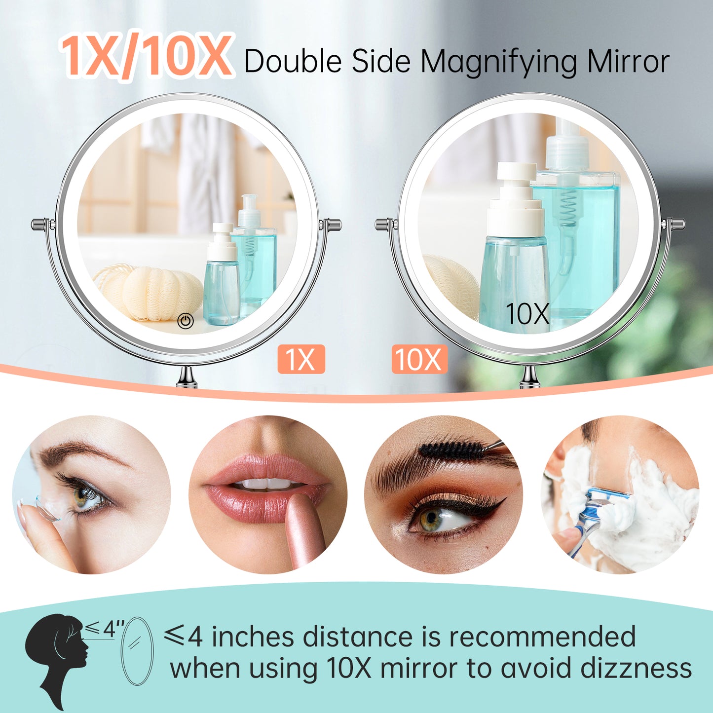 Funtouch 307 Round Stainless Steel Wall-Mounted Makeup Mirror w/ 1X/10X Magnification, Silver