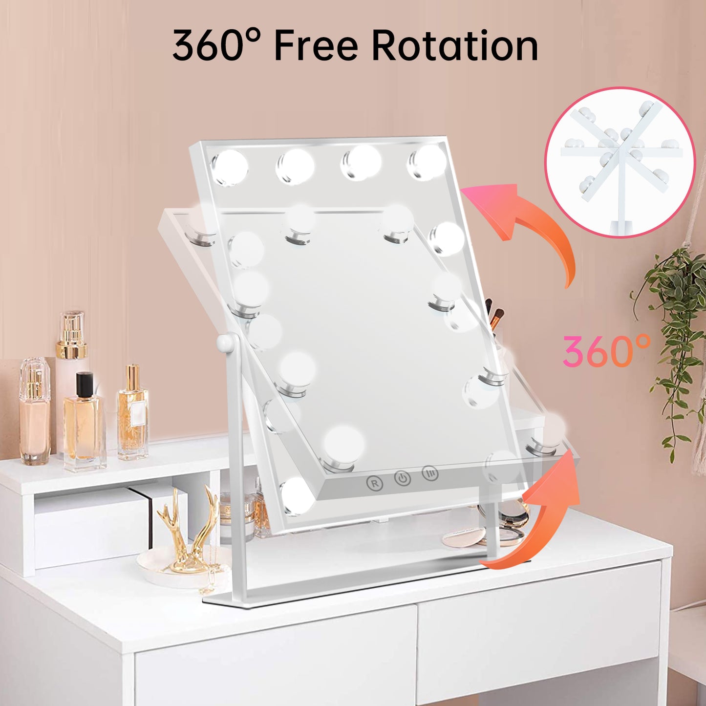 FUNTOUCH Hollywood Lighted Beauty Vanity Makeup Mirror with 12 Dimmable Bulbs & 3 Color Modes