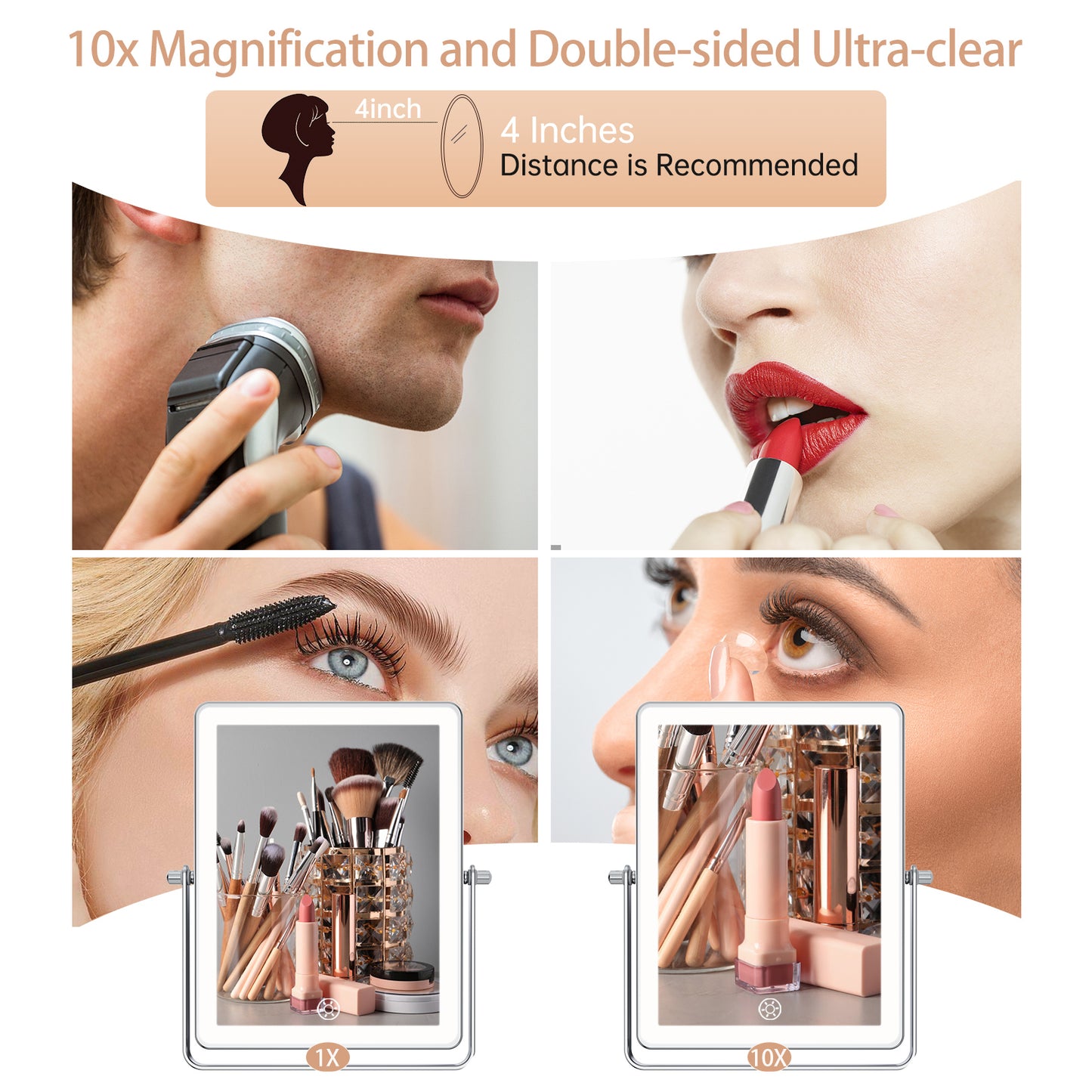 Funtouch Extendable Adjustable Rechargeable Magnifying Makeup Mirror, 360° Rotation, 3 Color Vanity Mirror with Lights, Chrome