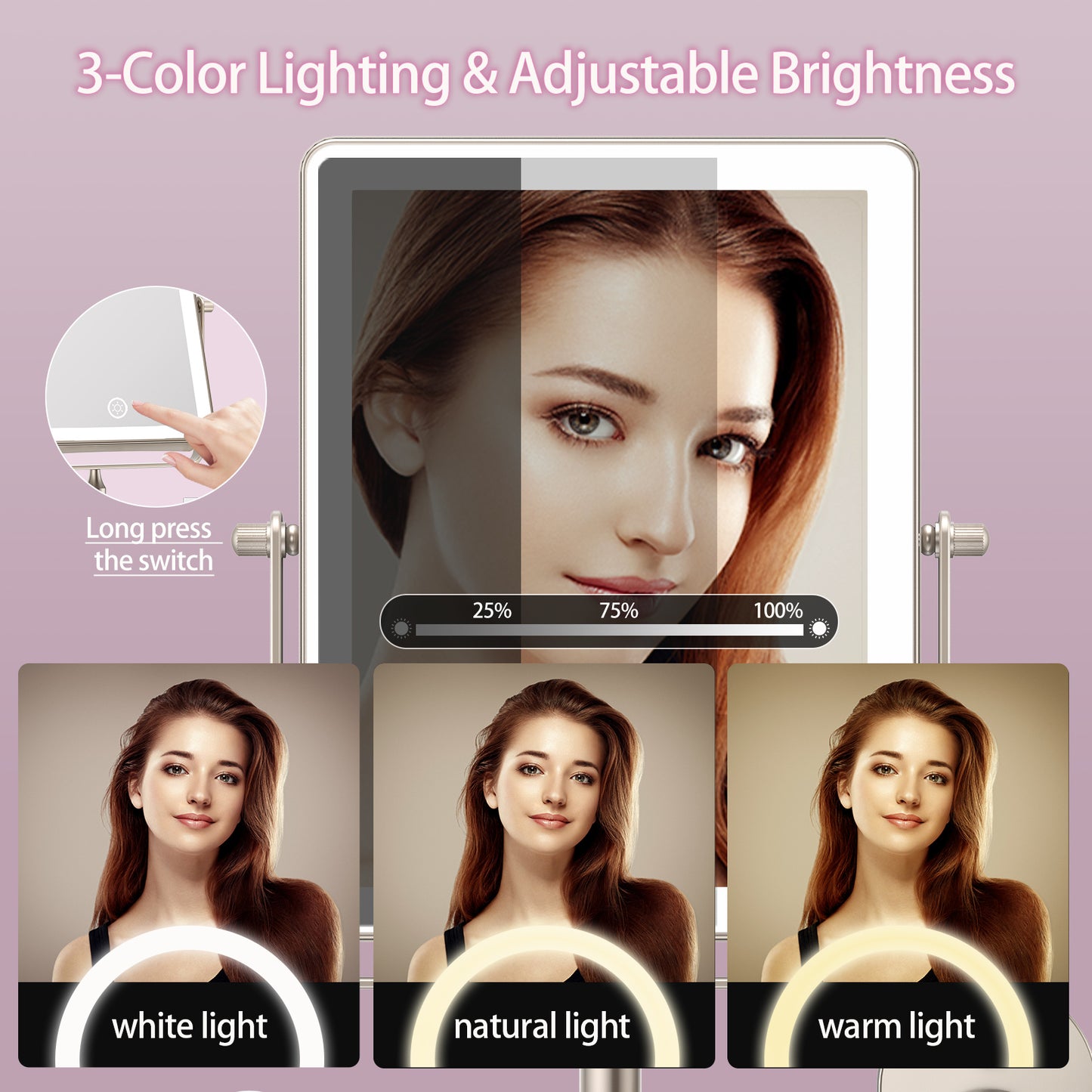 Funtouch Rechargeable Wall Mounted Lighted Makeup Mirror, 1X/10X Magnifying Mirror with 3 Color Lights, 360° Swivel,BronzeNickel