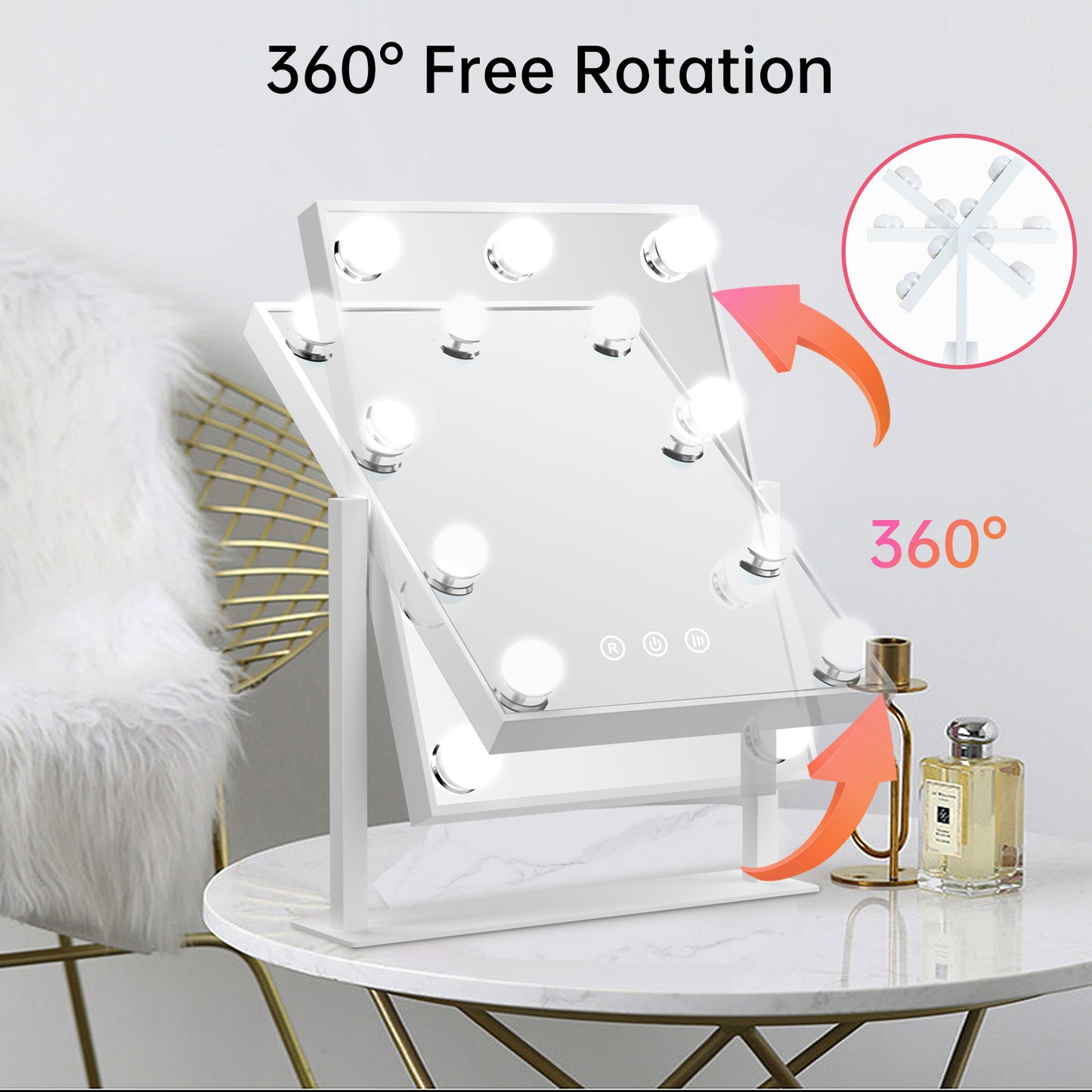 Funtouch DP331 Square Alloy Steel Tabletop White Makeup Mirror with Charging