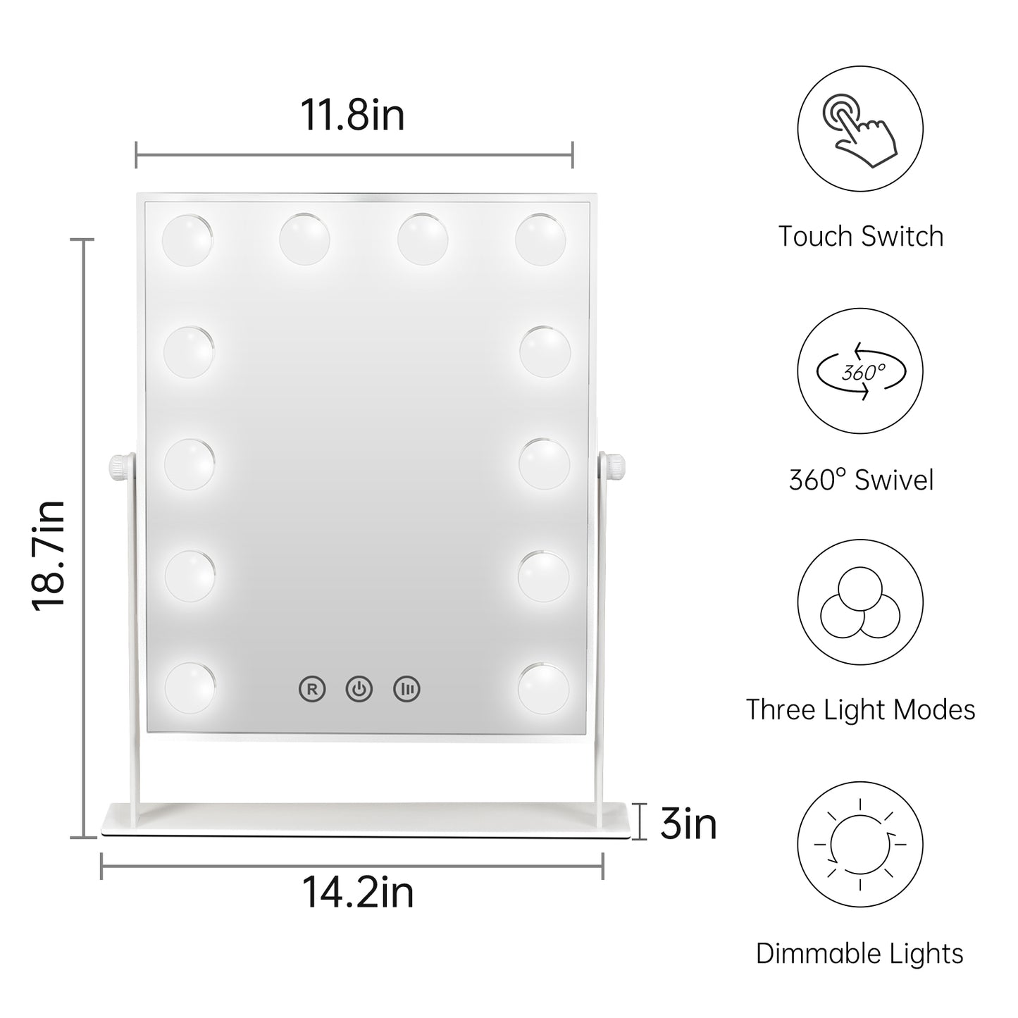 FUNTOUCH Hollywood Lighted Beauty Vanity Makeup Mirror with 12 Dimmable Bulbs & 3 Color Modes
