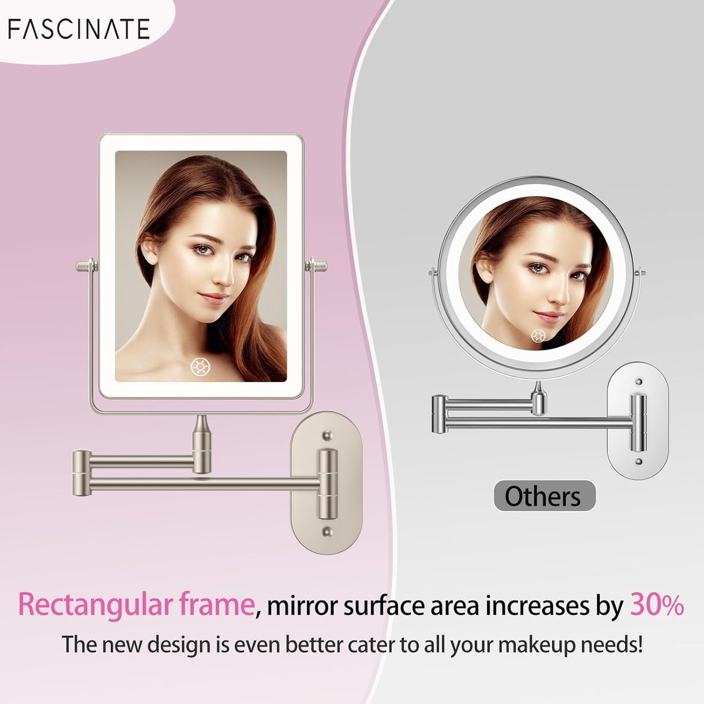 Funtouch Rechargeable Wall Mounted Lighted Makeup Mirror, 1X/10X Magnifying Mirror with 3 Color Lights, 360° Swivel,BronzeNickel