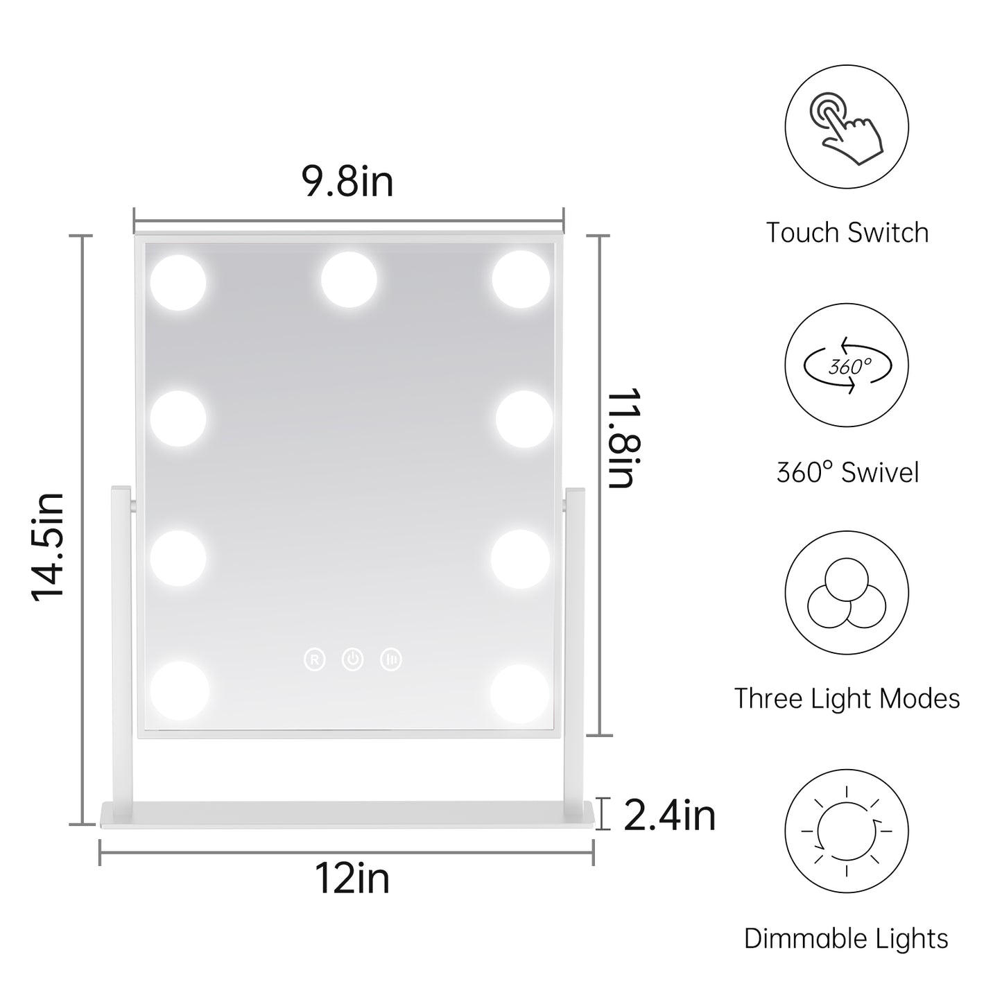 Funtouch DP331 Square Alloy Steel Tabletop White Makeup Mirror with Charging