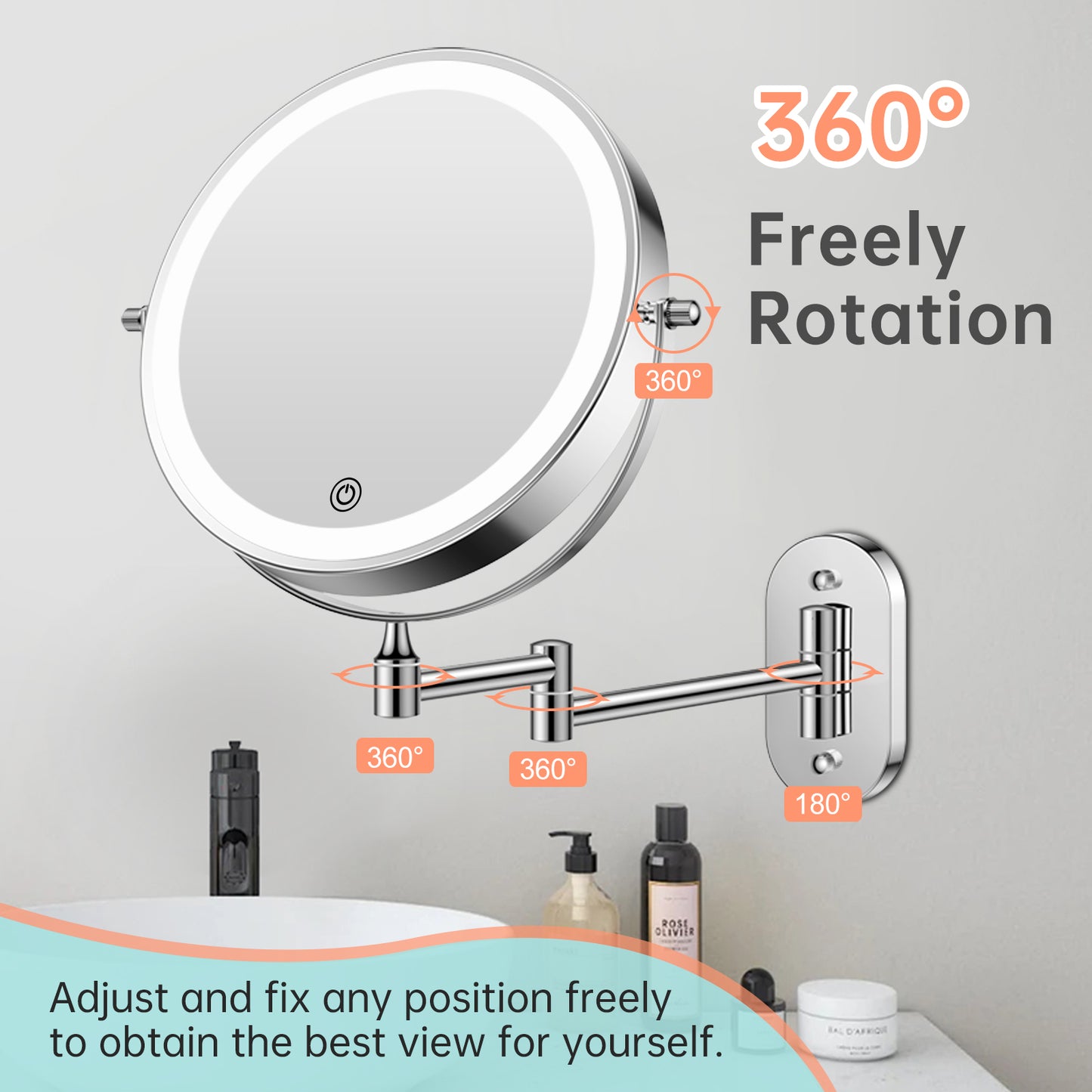 Funtouch 307 Round Stainless Steel Wall-Mounted Makeup Mirror w/ 1X/10X Magnification, Silver