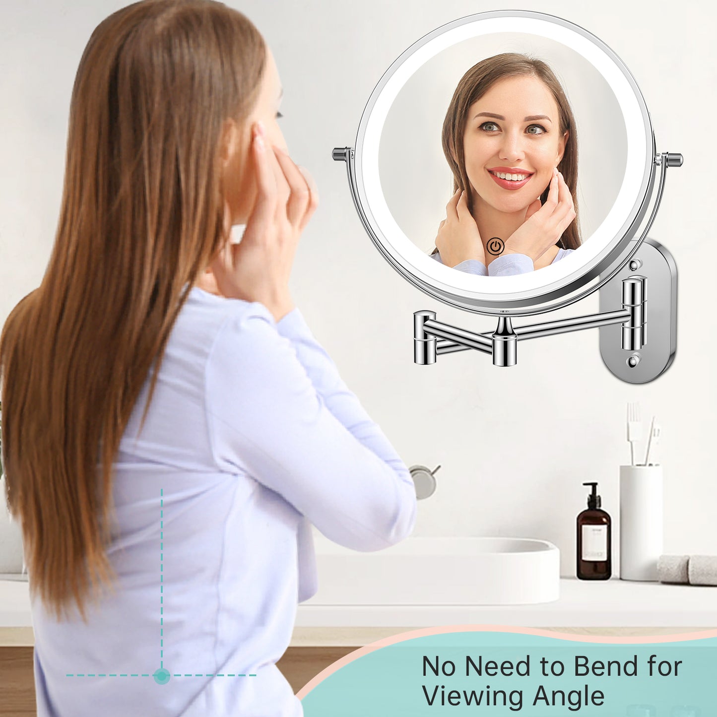 Funtouch 307 Round Stainless Steel Wall-Mounted Makeup Mirror w/ 1X/10X Magnification, Silver