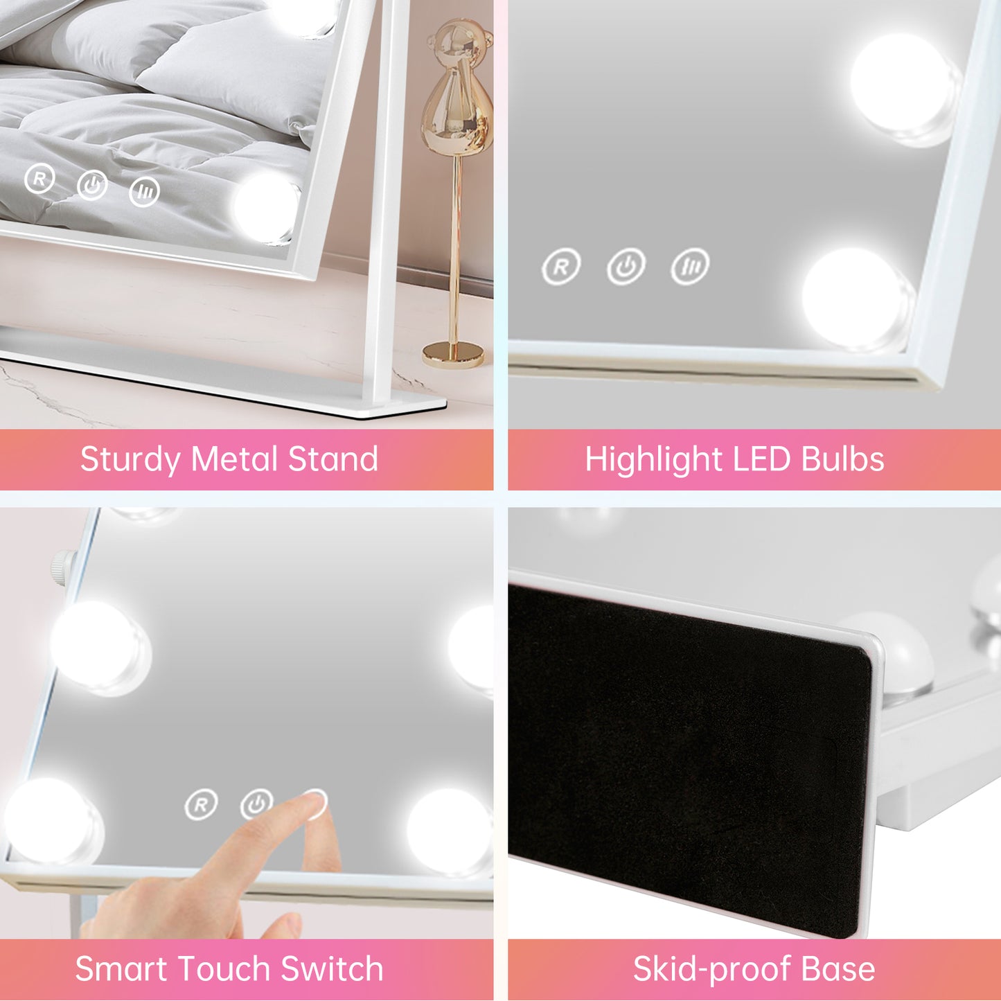 FUNTOUCH Hollywood Lighted Beauty Vanity Makeup Mirror with 12 Dimmable Bulbs & 3 Color Modes