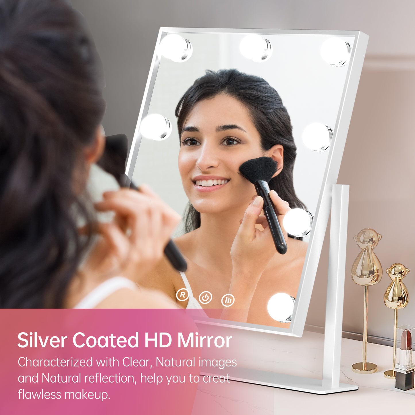 Funtouch DP331 Square Alloy Steel Tabletop White Makeup Mirror with Charging