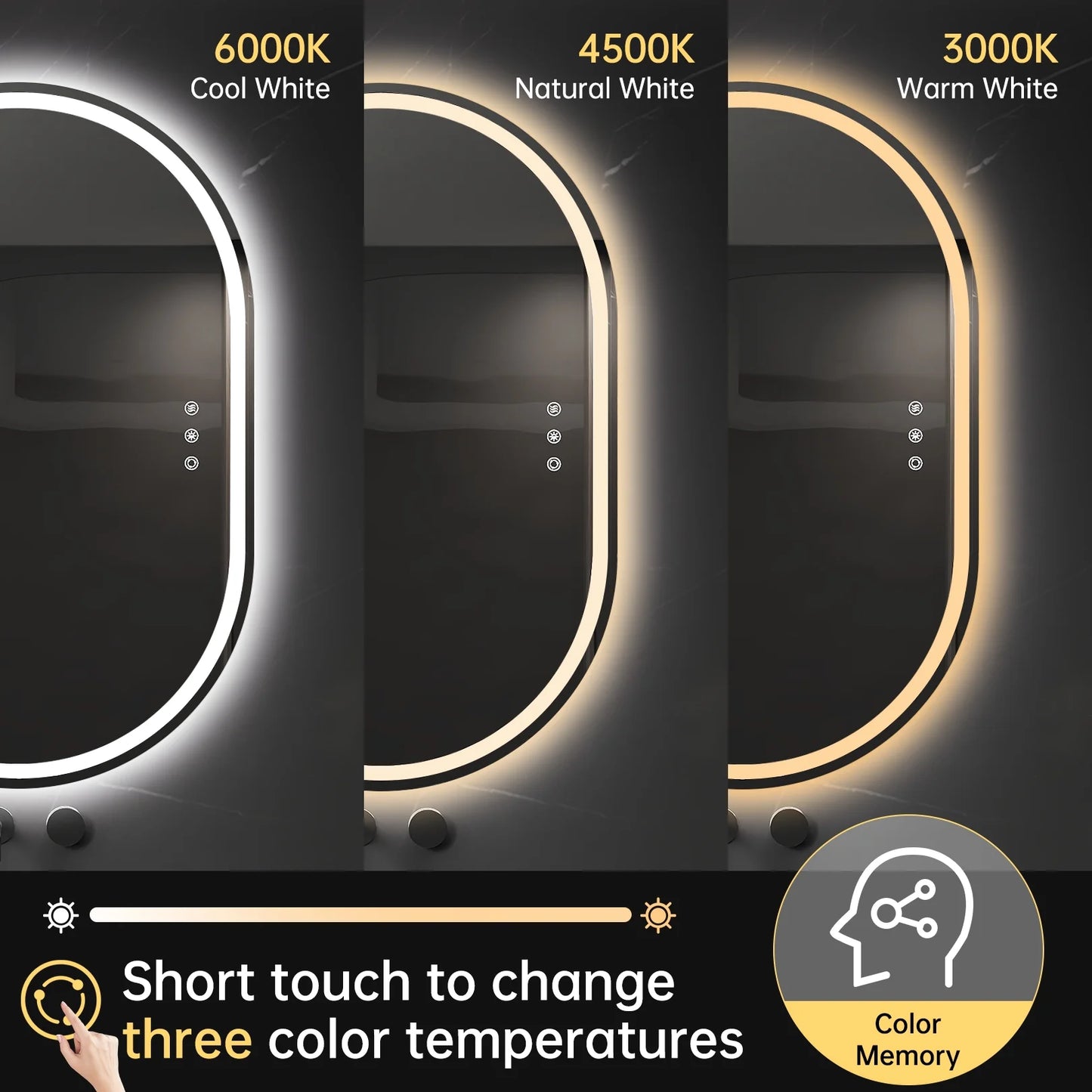 Funtouch Oval LED Bathroom Mirror with Lights, Anti Fog LED Bathroom Mirror,Dimmable, Front and Backlit, 3 Colors, Memory, Shatterproof