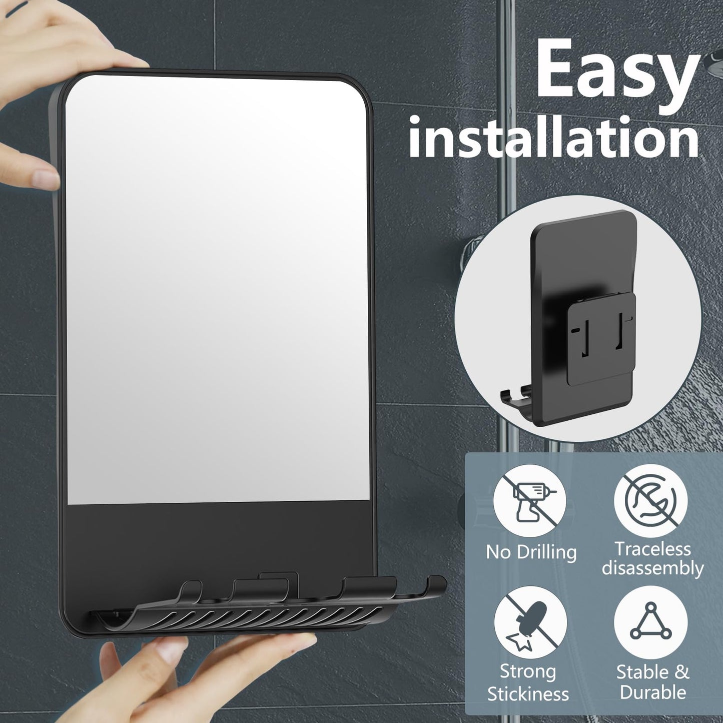 FUNTOUCH Anti-Fog Shaving Mirror, Fogless Bathroom Shower Mirror with Handheld Option for Men and Women, Hanging Shower Mirror