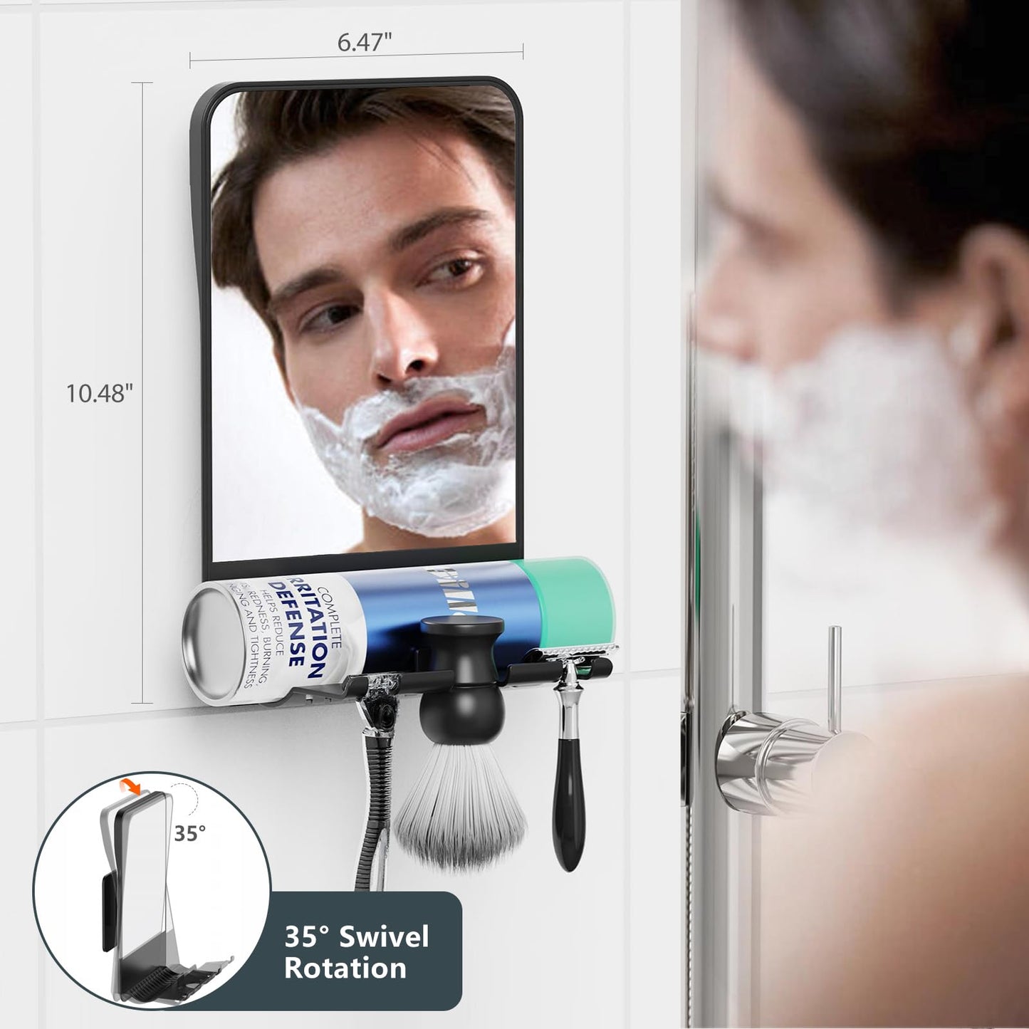 FUNTOUCH Anti-Fog Shaving Mirror, Fogless Bathroom Shower Mirror with Handheld Option for Men and Women, Hanging Shower Mirror