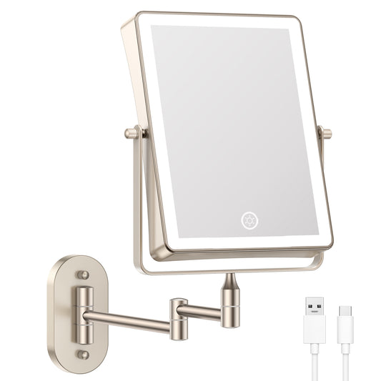Funtouch Rechargeable Wall Mounted Lighted Makeup Mirror, 1X/10X Magnifying  Mirror with 3 Color Lights, 360° Swivel,BronzeNickel