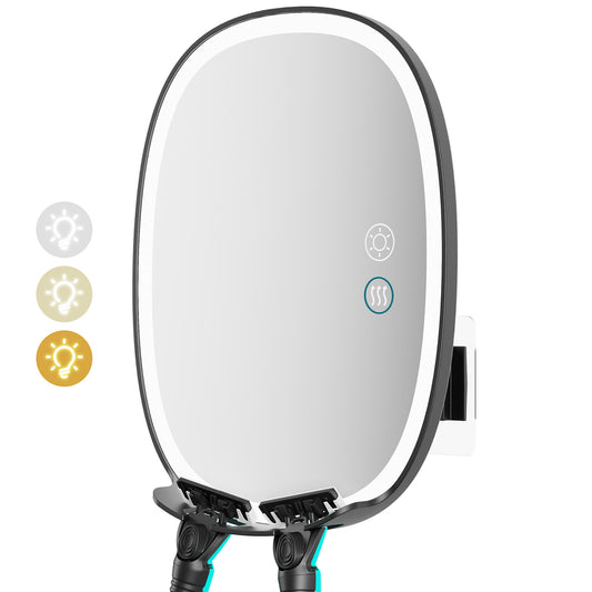 FUNTOUCH Heated Shower Mirror Fogless for Shaving, Anti Fog Mirror for Shower, 3 Color Lights, Razor Holder, 360° Rotation Shaving Mirror for Men and Women