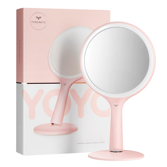 Rechargeable Makeup Mirror, Round, ABS, 1x/5x Magnification, Pink