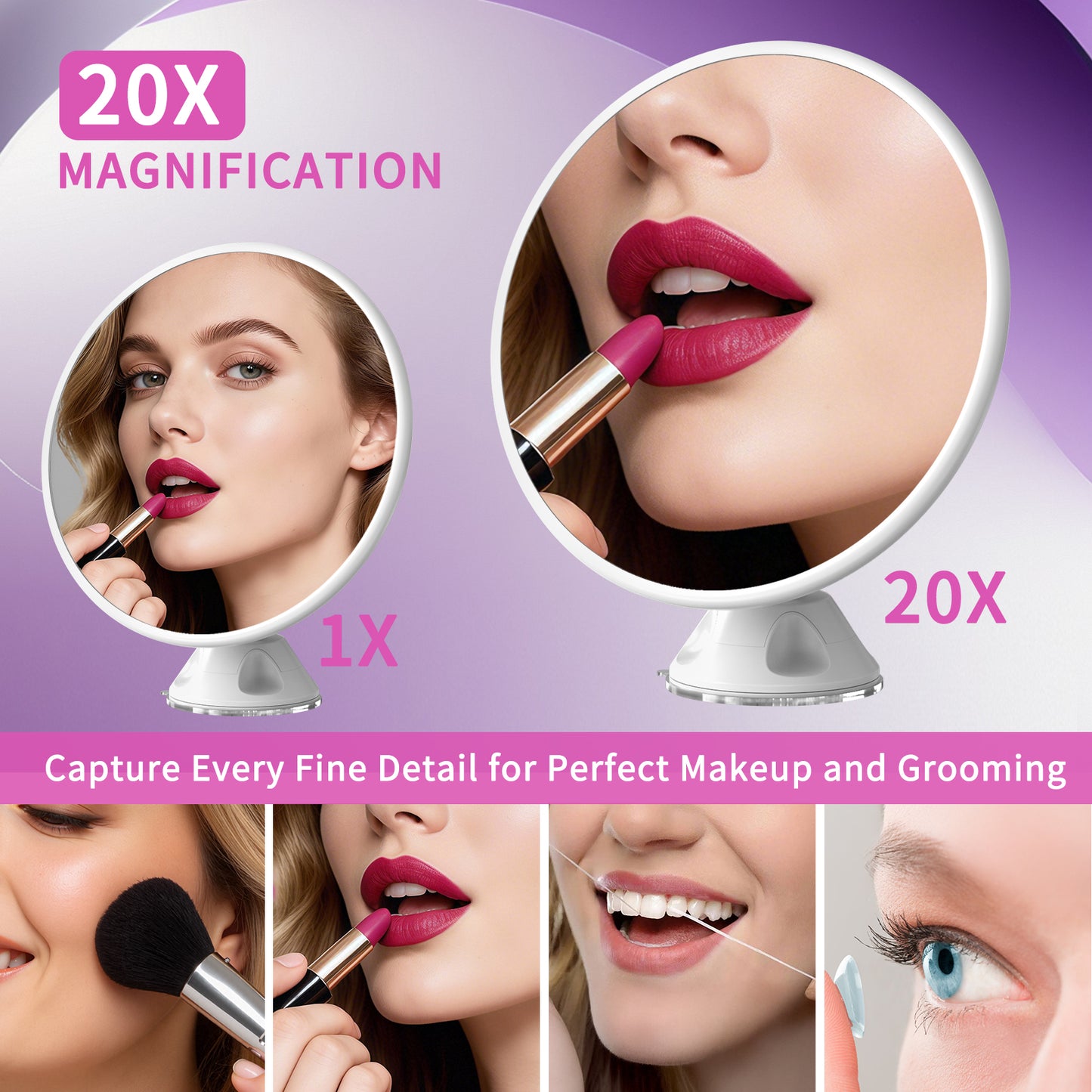 FUNTOUCH 20x Magnifying Makeup Mirror with 360° Rotation, Powerful Locking Suction Cup Vanity Mirror