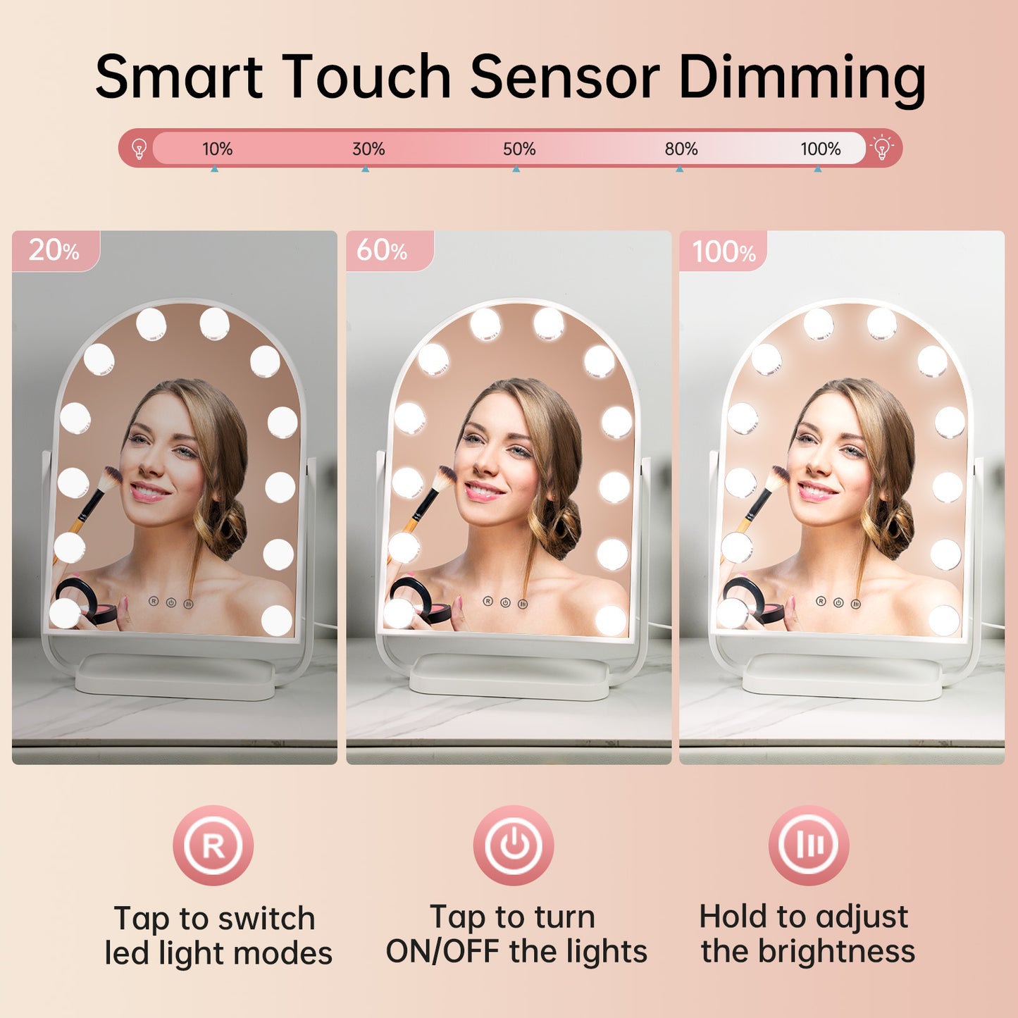 FUNTOUCH Arched Hollywood Vanity Makeup Mirror with Lights 12 Dimmable Bulbs White