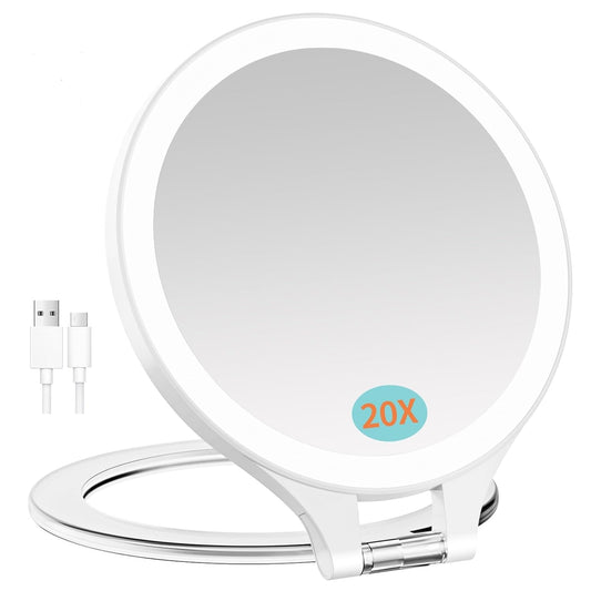 FUNTOUCH Magnifying Mirror 20X 1X Double Sided Magnification Makeup Vanity Mirror Rechargeable Lighted Mirror with 3 Color Setting Adjustable Rotation LED Vanity Desk Mirror