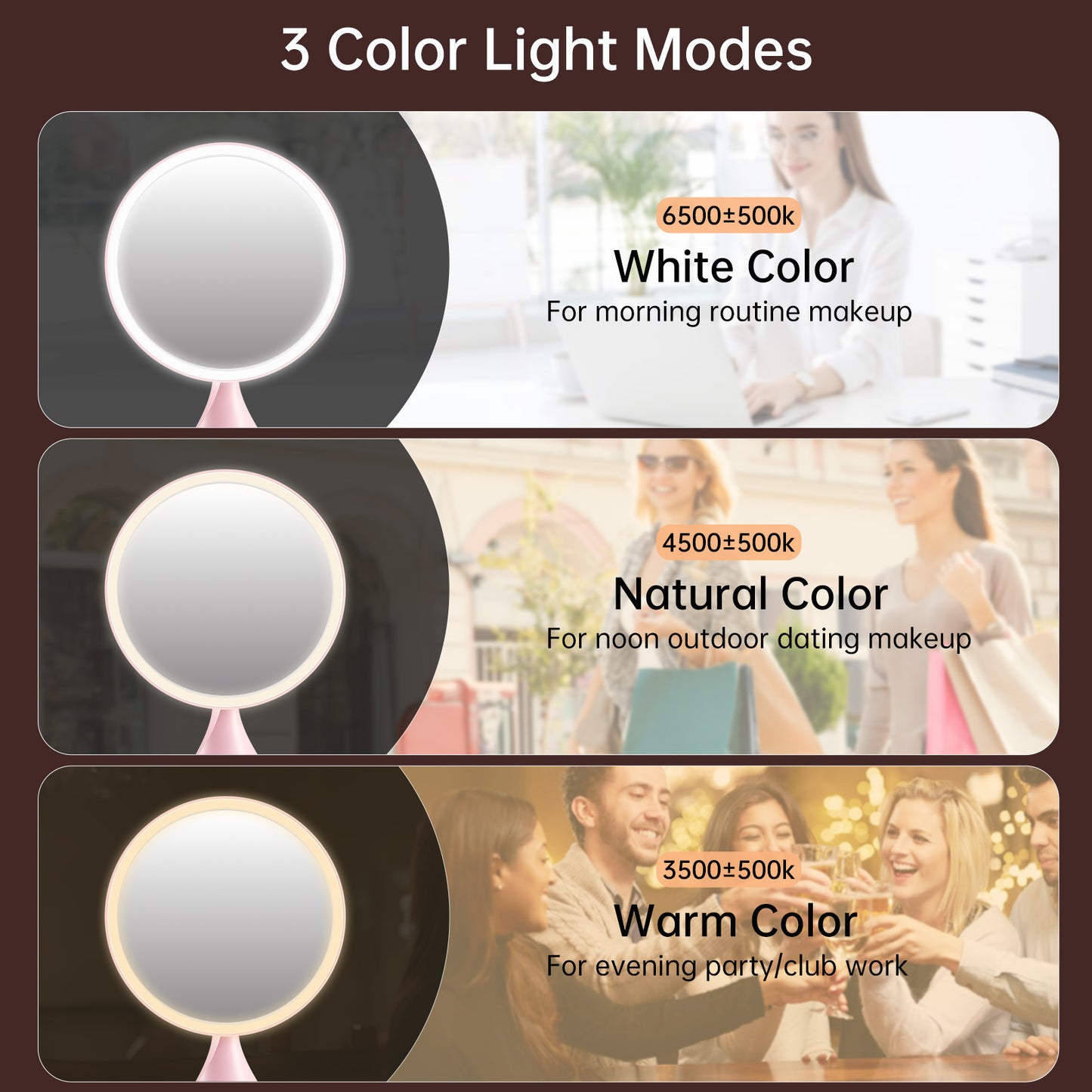 Vanity Mirror with Lights,9" Lighted Makeup Mirror with 3 Color Modes