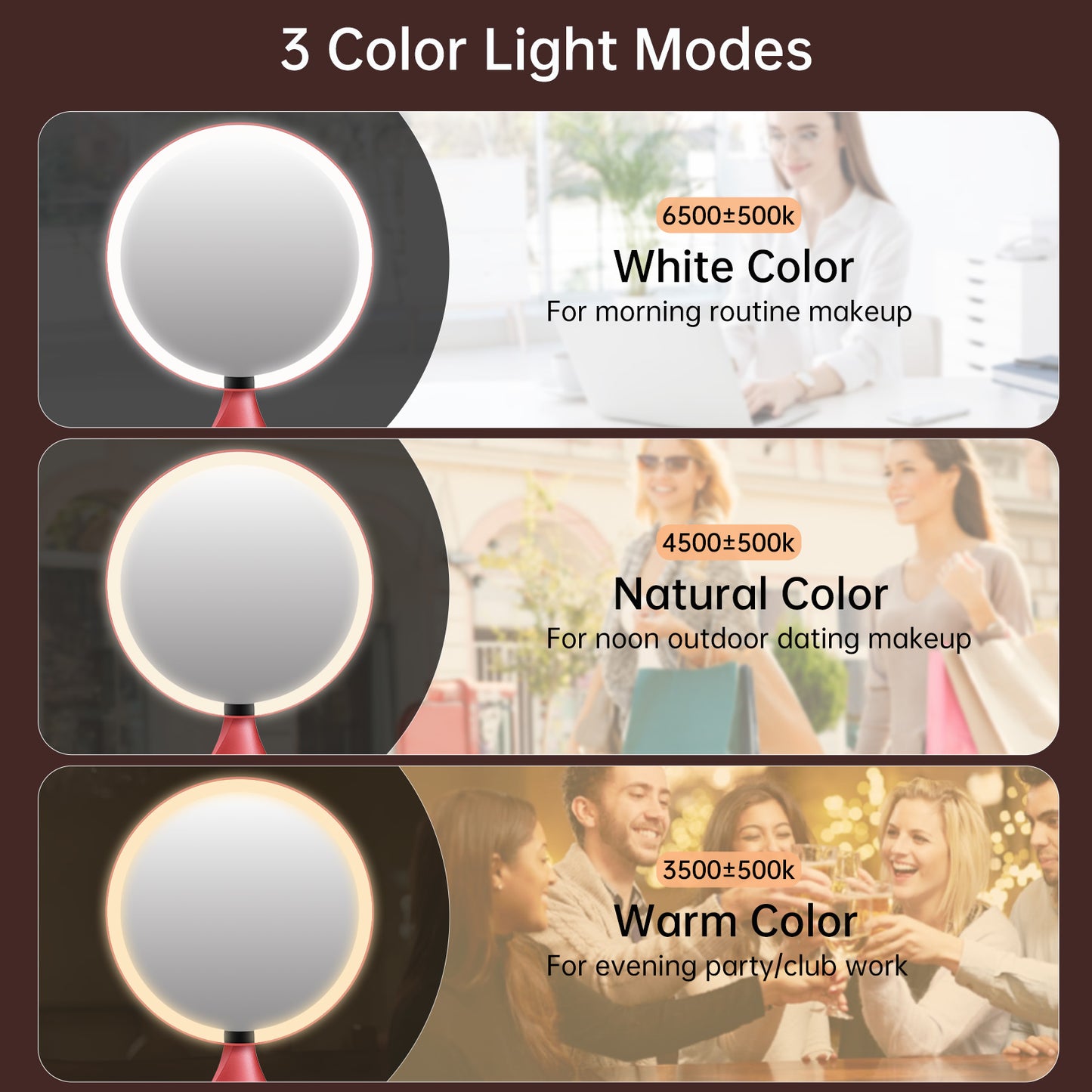 9" Round Sensor Freestanding Makeup Mirror with Lighted, x1 Magnification, Adjustable Knob, Memory Function, Red