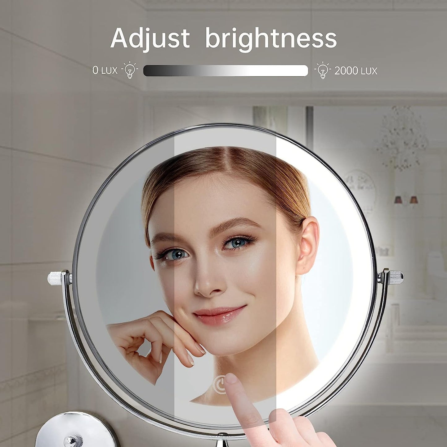 Funtouch Round Lighted Rechargeable 1X 10X Magnifying Wall Mounted Bathroom Makeup Vanity Mirror