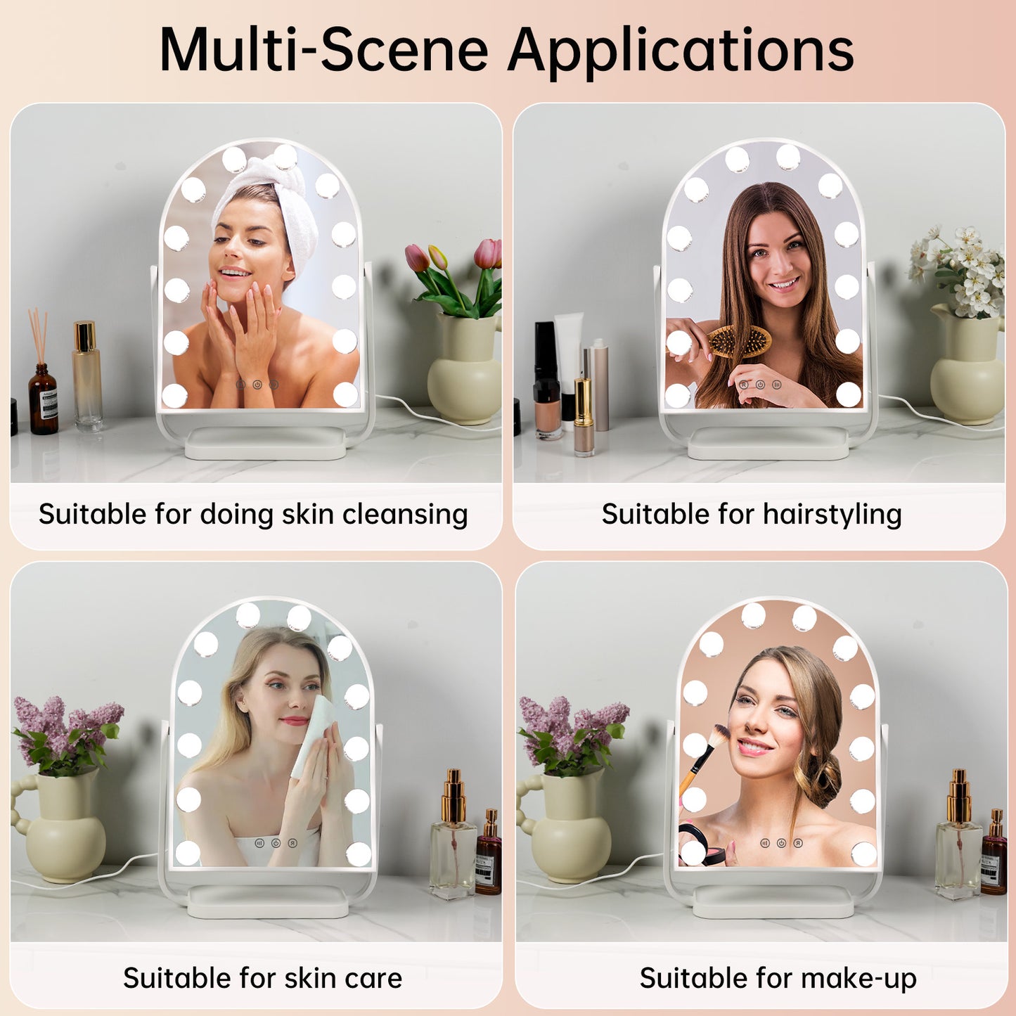 FUNTOUCH Arched Hollywood Vanity Makeup Mirror with Lights 12 Dimmable Bulbs White
