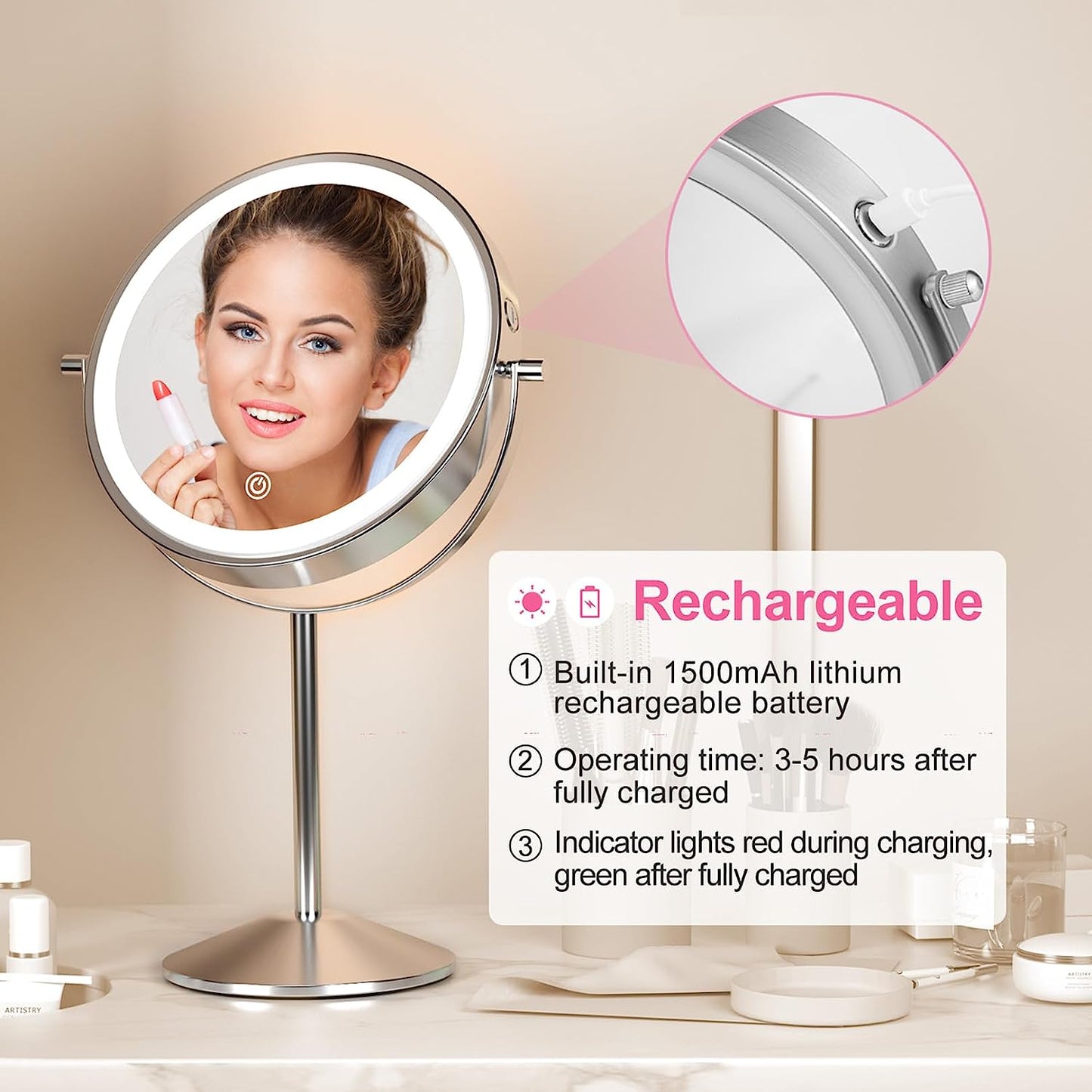 Funtouch Round LED 1x10x Magnifying Lighted Makeup Mirror