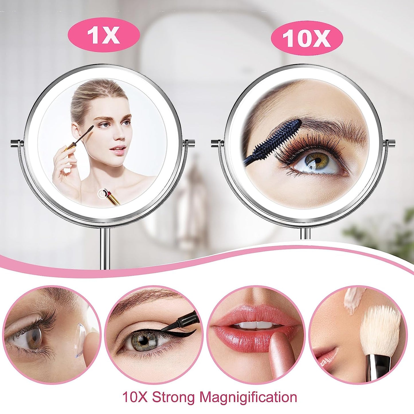 Funtouch Round LED 1x10x Magnifying Lighted Makeup Mirror