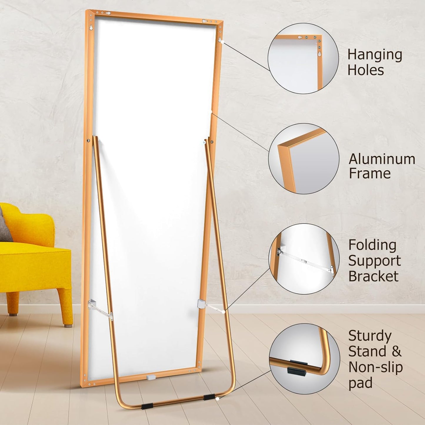 Full Length Mirror with Stand Floor Mirror Hanging Against Wall, Oversized Large Full Body Mirror Aluminum Alloy Thin Frame Free Standing Dressing Mirror Bedroom Living Room Home