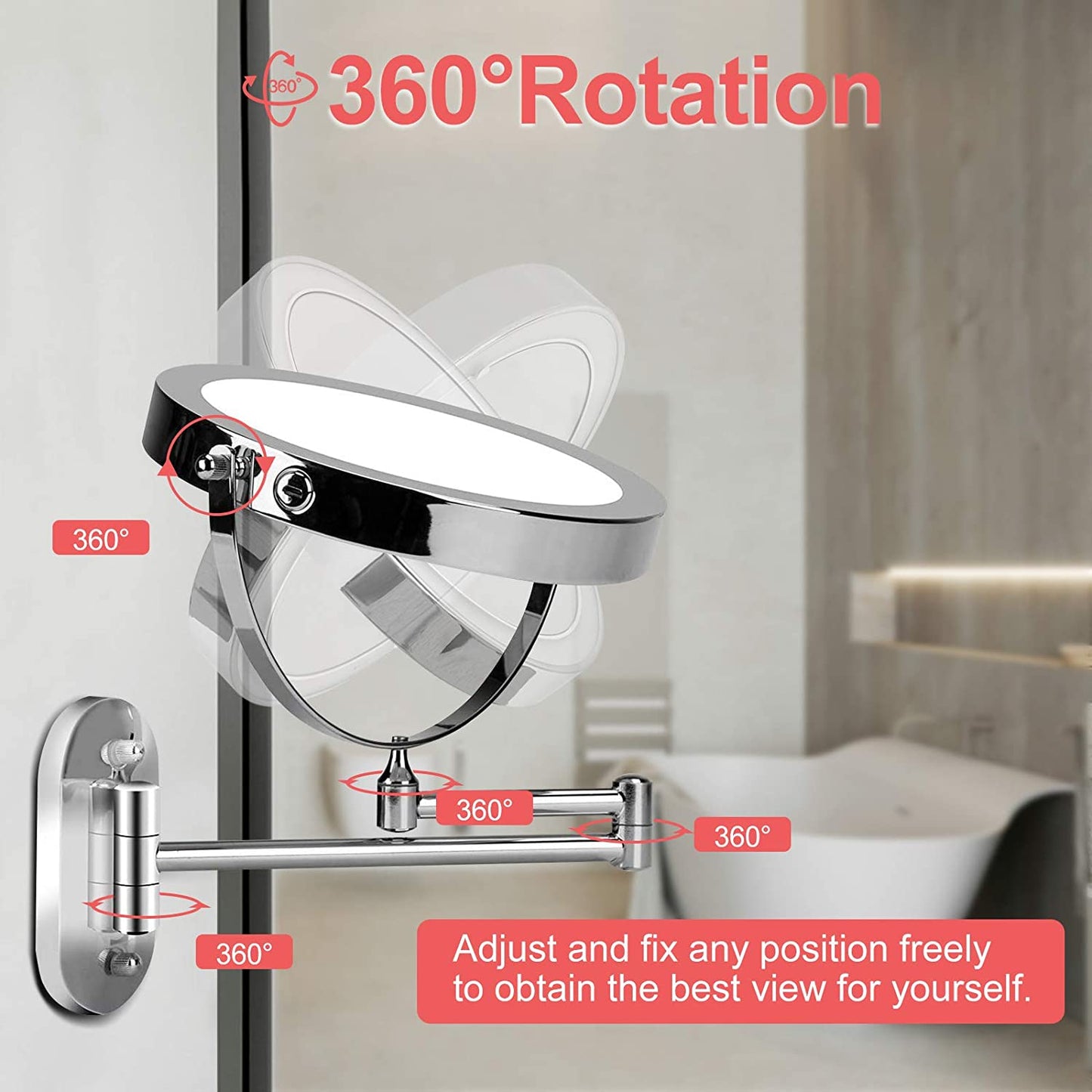 Funtouch Round Lighted Rechargeable 1X 10X Magnifying Wall Mounted Bathroom Makeup Vanity Mirror