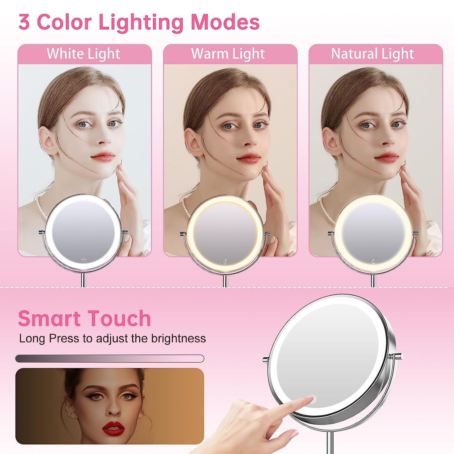 Funtouch Round LED 1x10x Magnifying Lighted Makeup Mirror