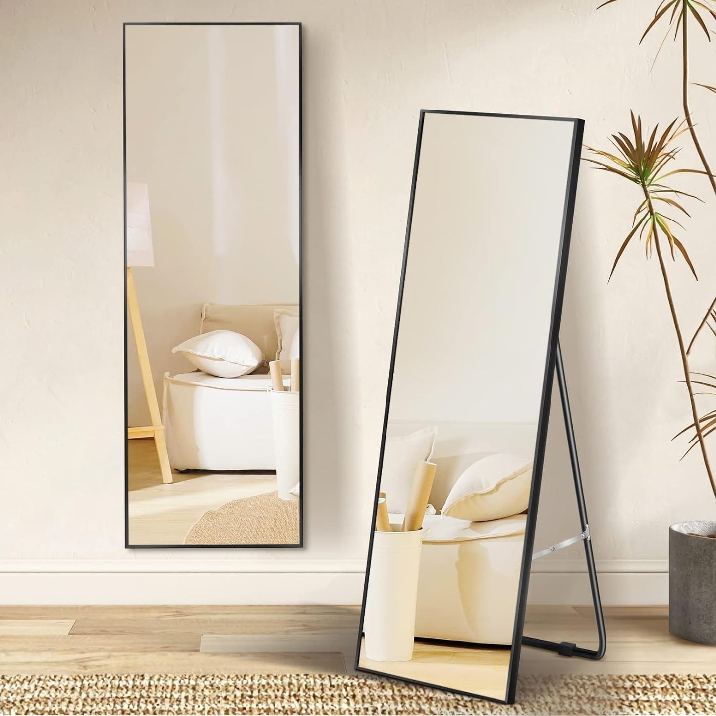 Full Length Mirror with Stand Floor Mirror Hanging Against Wall, Oversized Large Full Body Mirror Aluminum Alloy Thin Frame Free Standing Dressing Mirror Bedroom Living Room Home