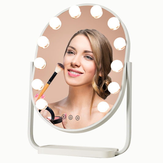 FUNTOUCH Hollywood Vanity Makeup Mirror with 12 Bulbs & 3 Colors Lighting, 16.14"x11.81" Tabletop Mirror, Smart Touch Control & 360° Rotatio